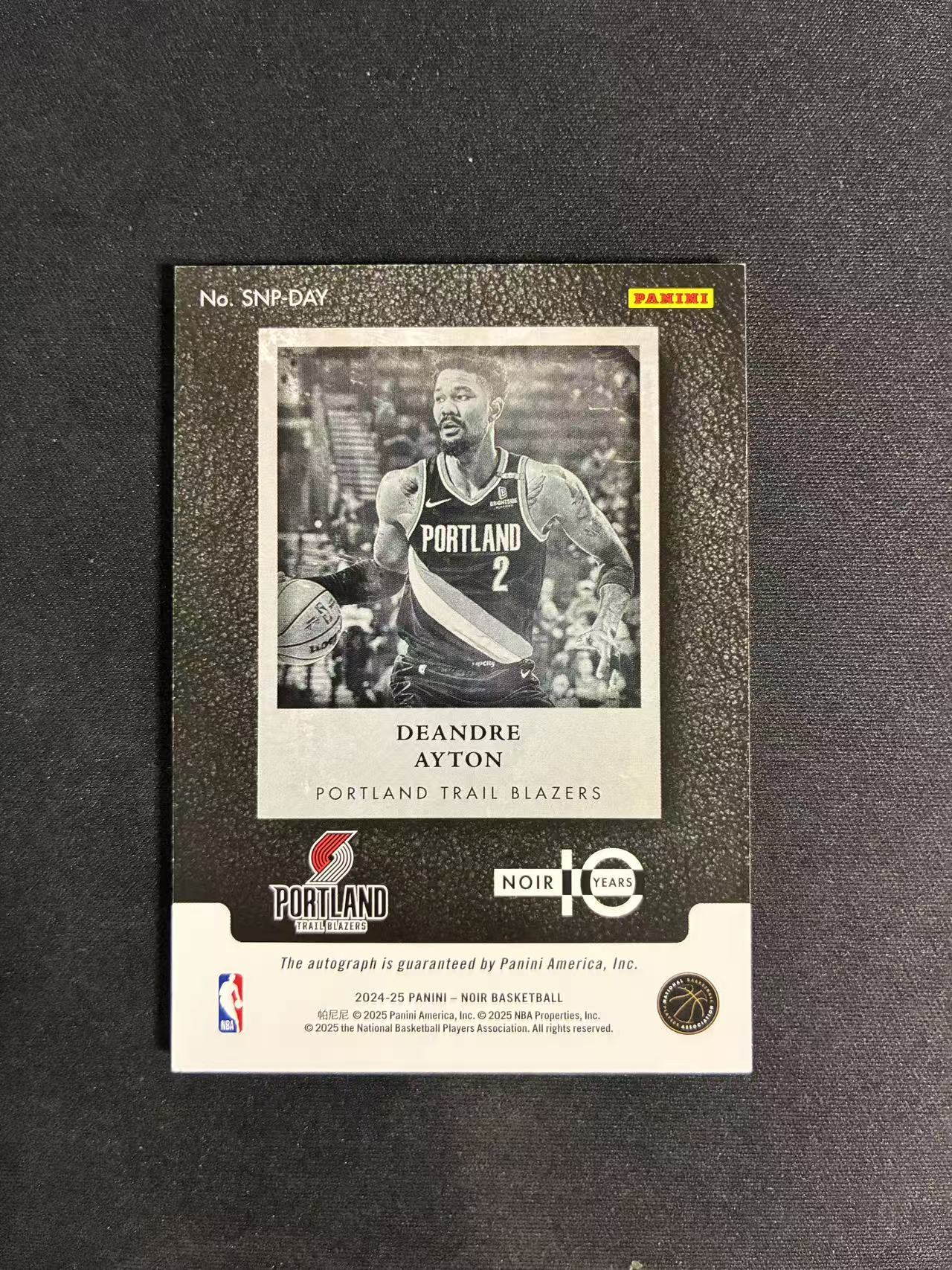 2024-25 Panini Noir Deandre Ayton 开拓者 德安德烈 艾顿 99编 Snapshot 快照签字 微瑕如图 卡品如图 paige