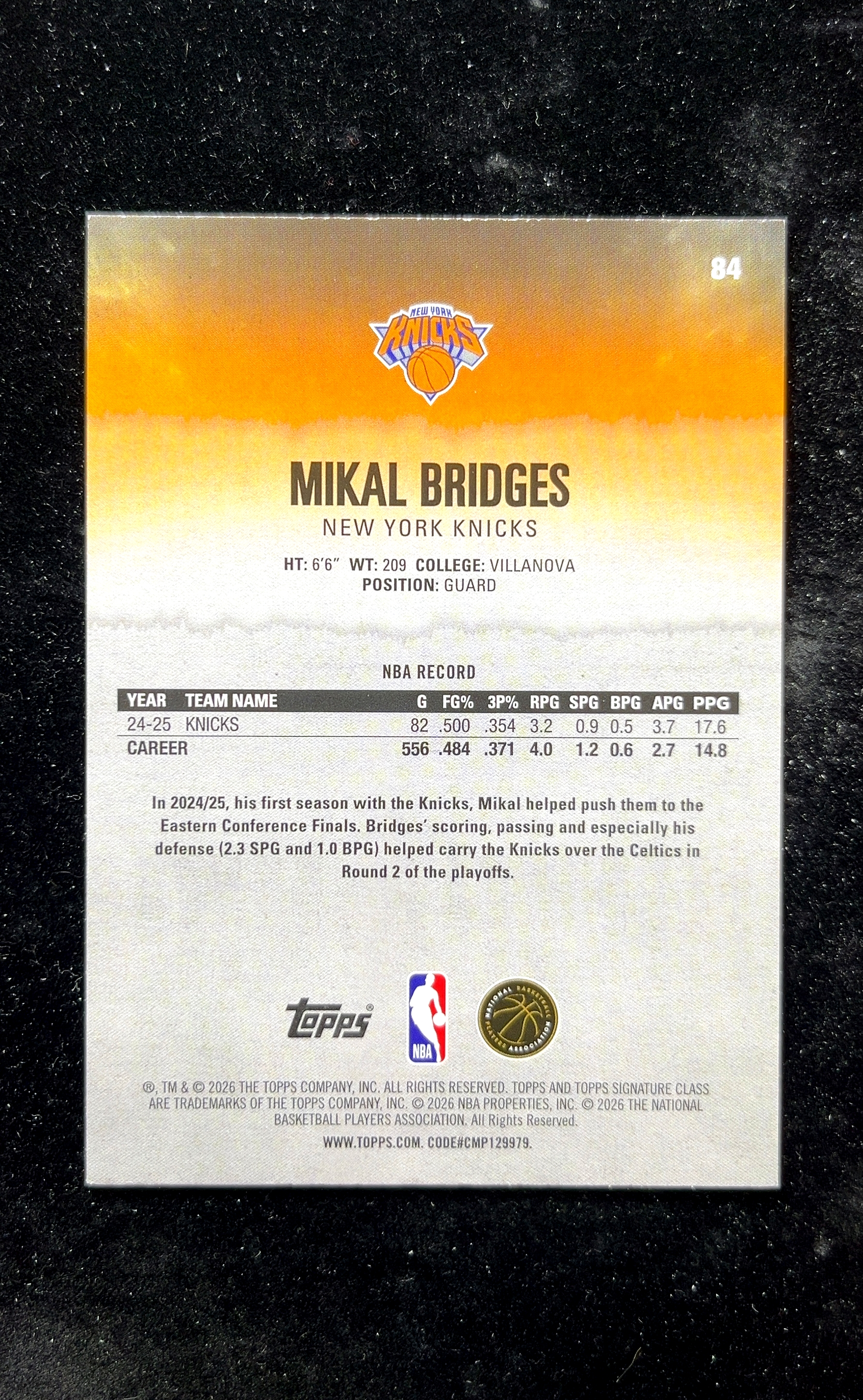 【小白1%代卖】2026 Topps Signature Class Round 10 首轮 号 Mikal Bridges 米卡尔·布里奇斯 卡品如图 高价值 #84 New York 0623