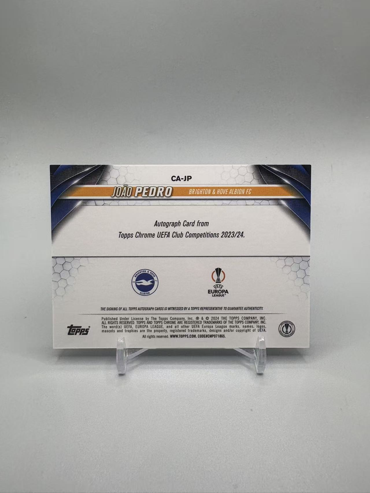 2024 Topps Chrome Joao Pedro 【灰灰代拍】欧战 chrome 若昂 佩德罗 签字 /52编 topps折 布莱顿 切尔西 兜