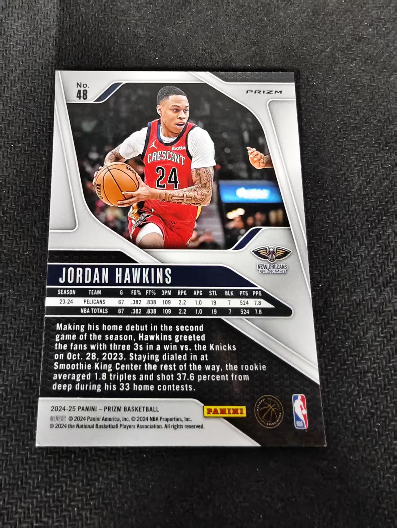 2024-25 Panini Prizm Jordan Hawkins 乔丹 霍金斯 鹈鹕 碎冰折 PZ 划痕 边角瑕疵 #48