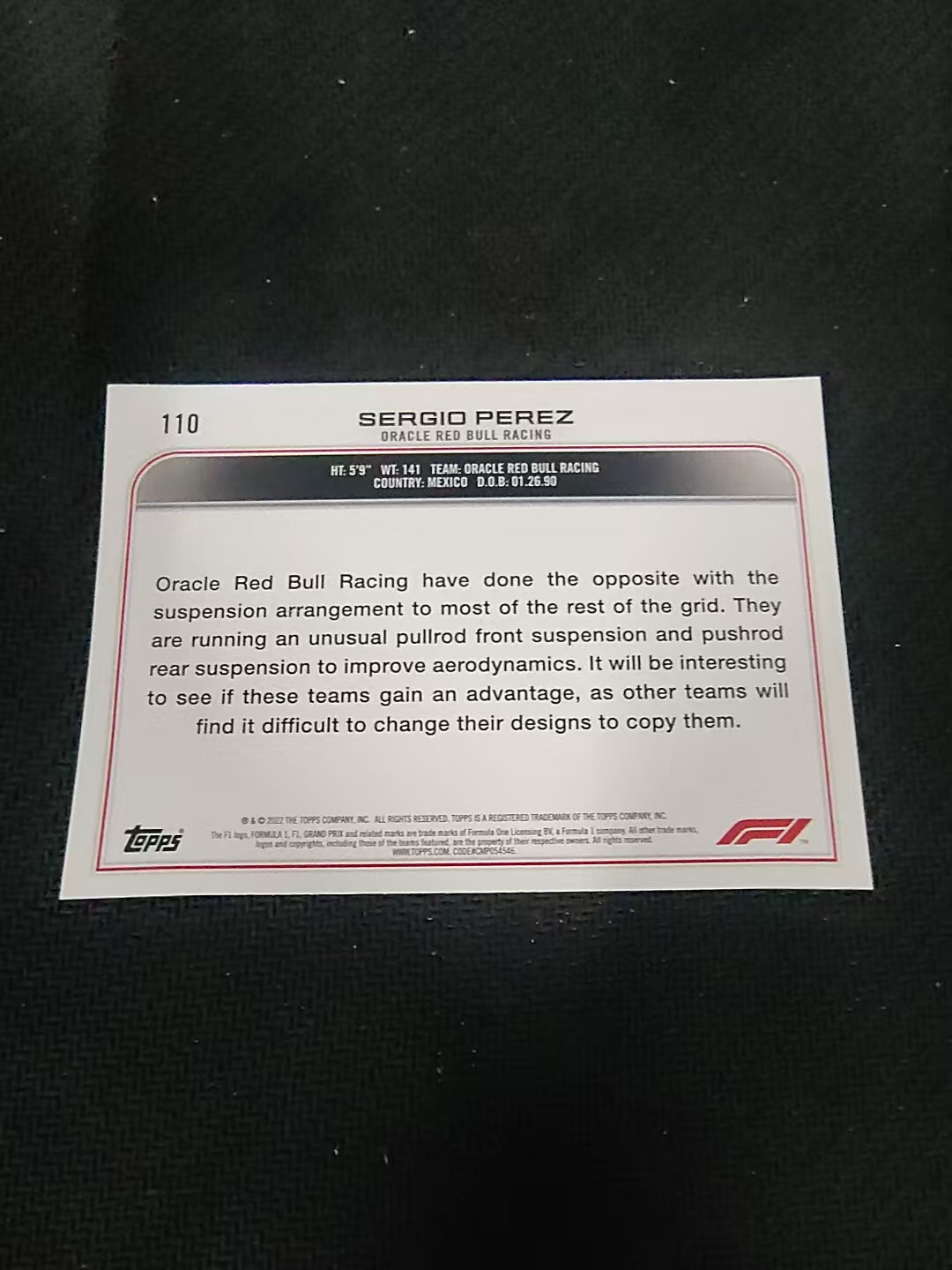 【汽水拍卖】2022 Topps Chrome F1 Sergio Perez 塞尔吉奥 佩雷兹 红牛车队 划痕 边角瑕疵 @110