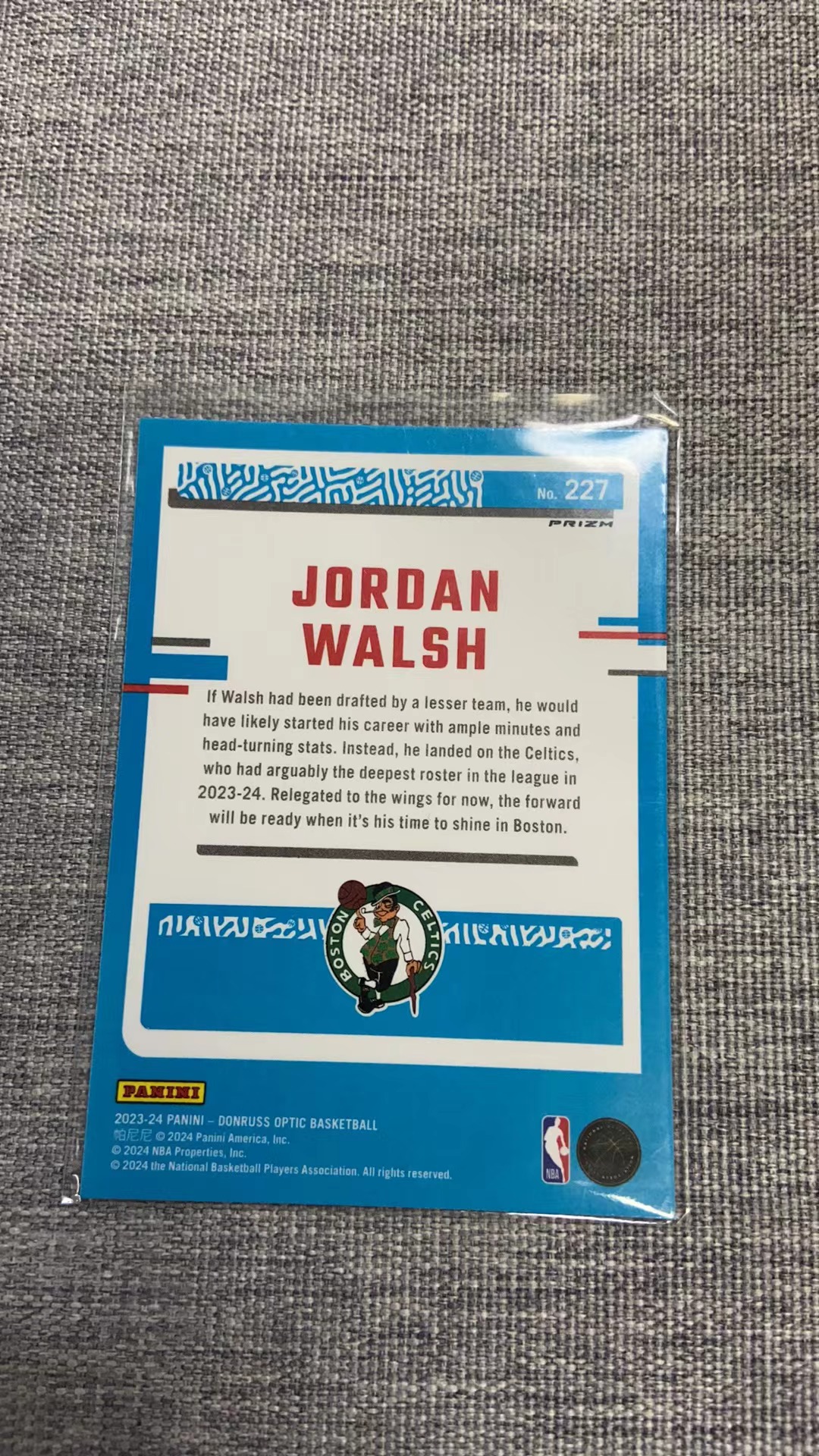 2023-24 Panini Optic Jordan Walsh RC 乔丹 沃尔什 新秀 经典杜蕾斯 donruss optic rated rookie 凯尔特人 硬通货 凑套必备 收藏必备