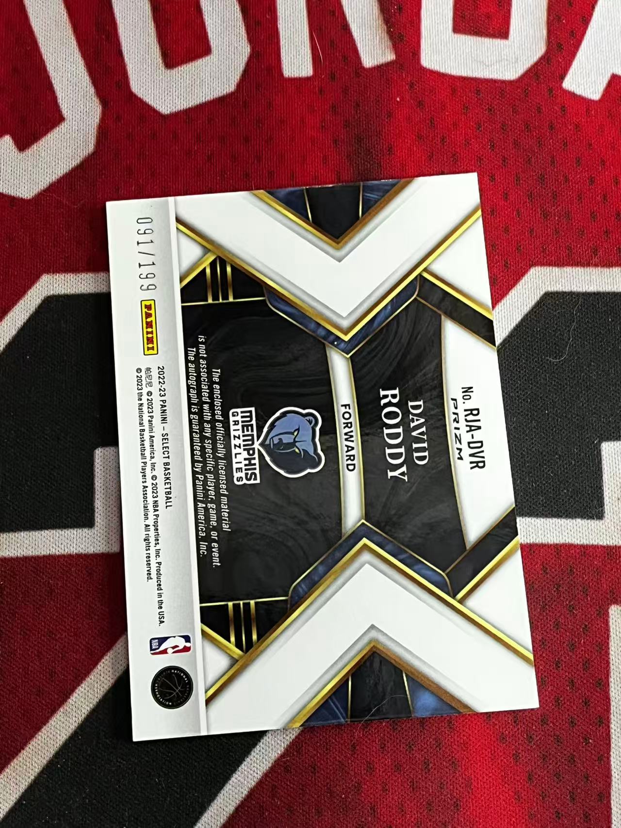 【接寄拍费率低至5%含卡淘手续费】2022-23 PANINI SELECT 灰熊 新秀RC 大卫罗迪 199编 RJA 球衣物料切割签字卡 银折 折射 专收凑套必备【烂臭嘴拍卖】