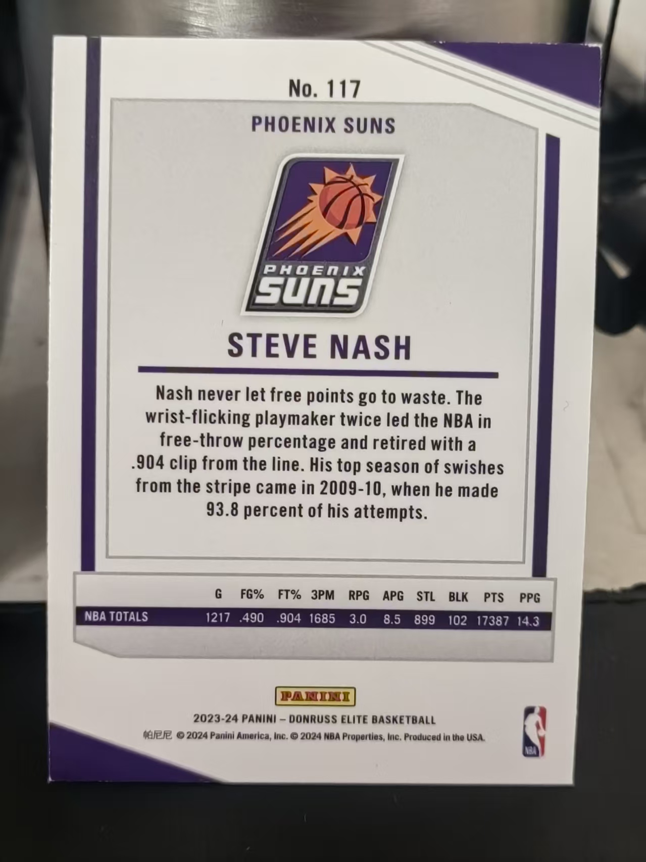 2023-24 Panini Donruss Elite Steve Nash 杜蕾斯 精英 史蒂夫 纳什 太阳 风之子 篮 白边白角 不保卡品 卡品如图