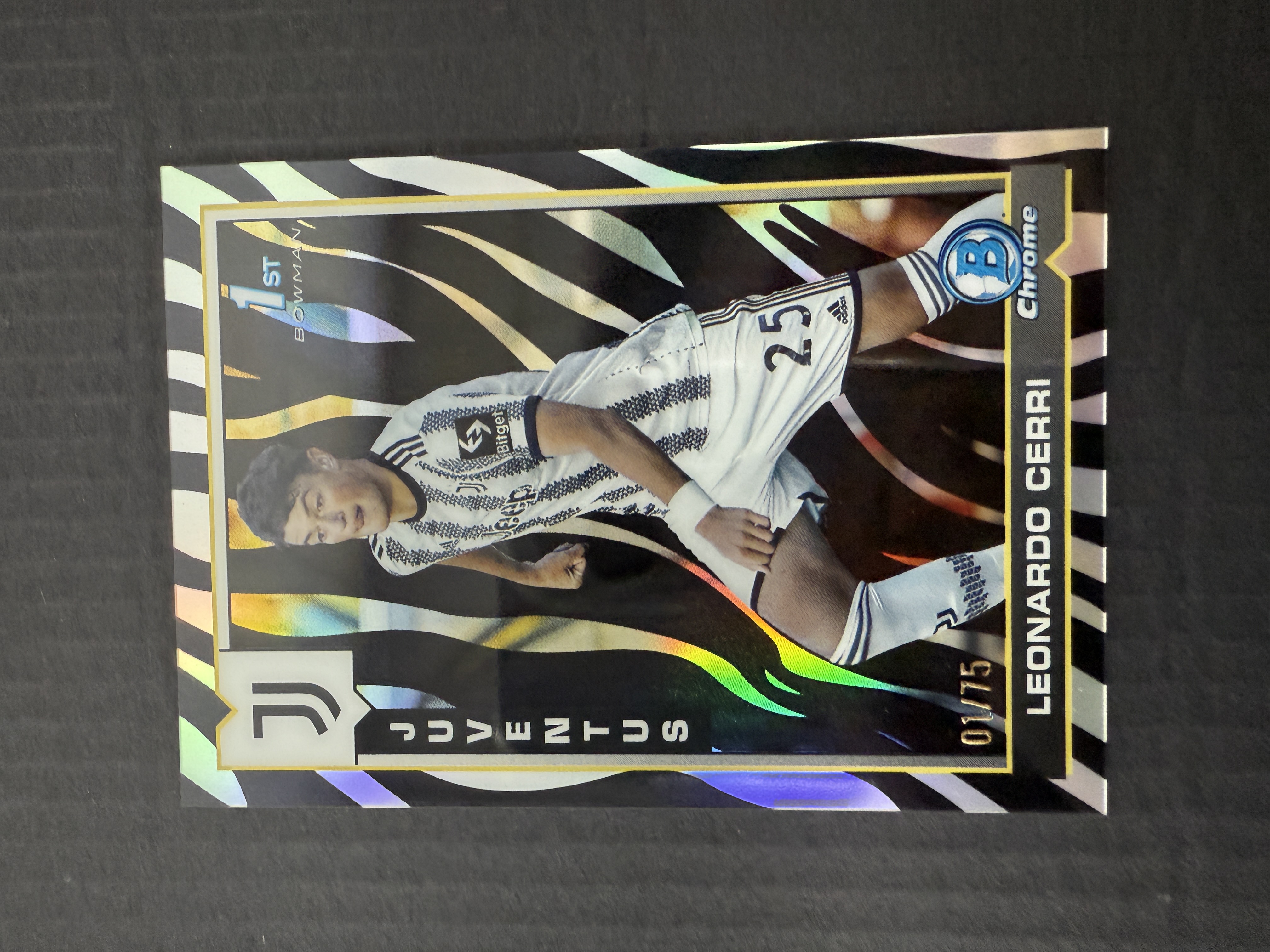 【GOAT山羊拍卖】D哥 2023-24赛季 topps chrome尤文图斯队盒系列 莱昂纳多·切里 新秀bowman 1st 新秀斑马折 1/75 首编 尤文图斯 品相如图