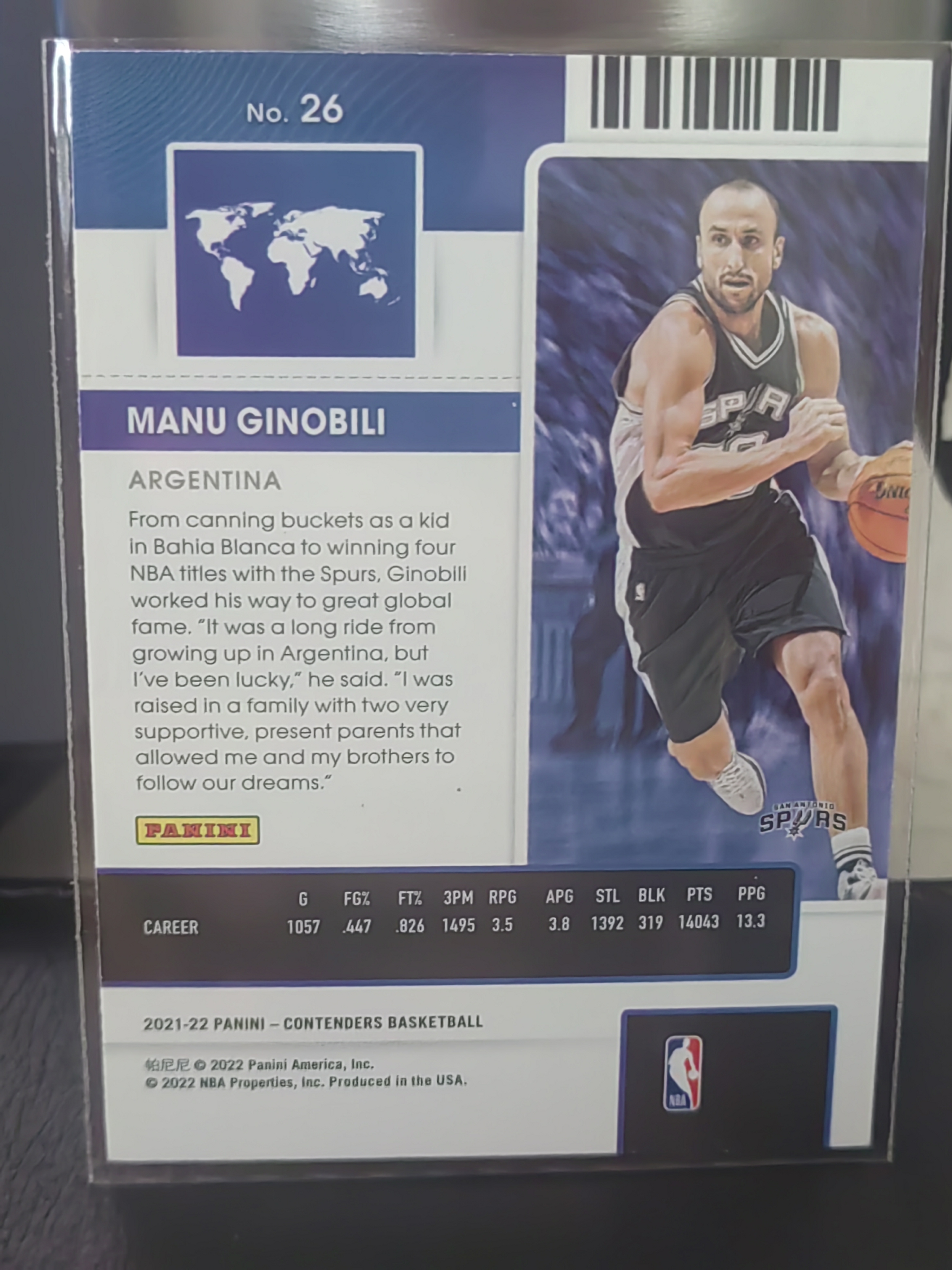 2021-22 Panini Contenders Manu Ginobili 球票 马努 吉诺比利 妖刀 马刺 阿根廷 INTERNATIONAL TICKET 篮 白边白角 不保卡品 卡品如图