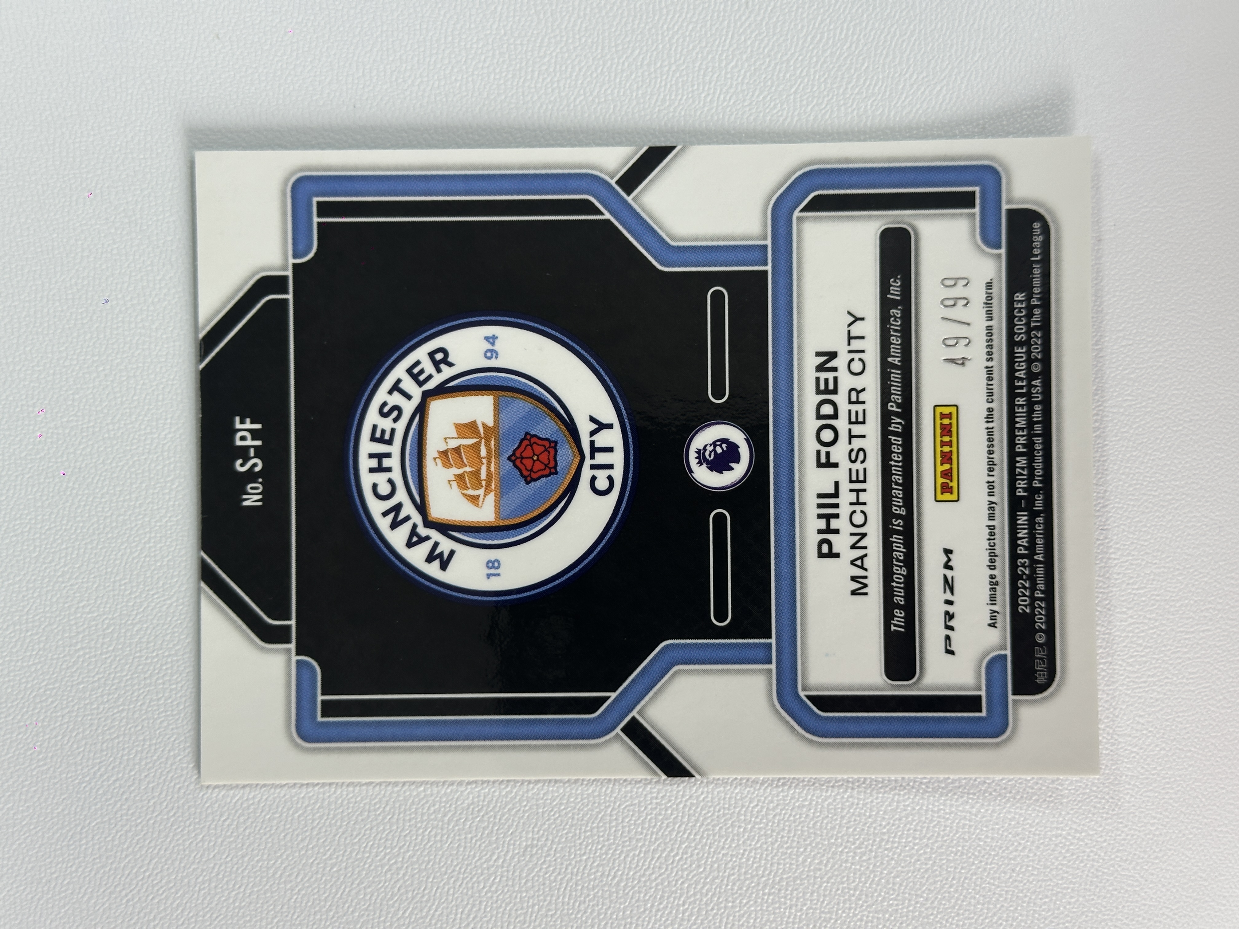 【天秤座拍卖到卡预付85%】 2022-23 Panini Prizm 英超 曼城 Phil Foden 菲尔 福登 折射 99编 签字 太子 实卡好看 收藏必备 ※F12
