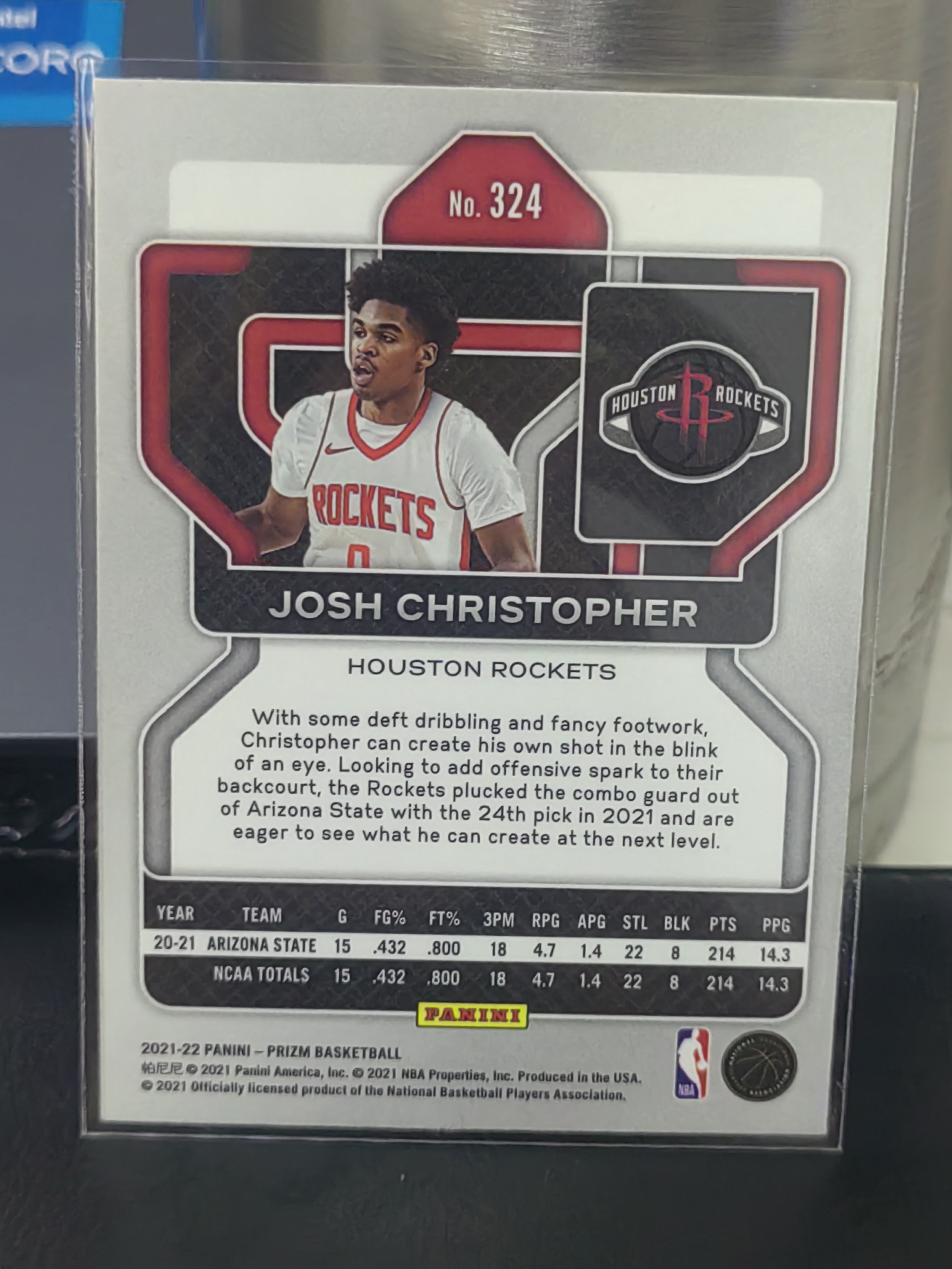2021-22 Panini Prizm Josh Christopher RC PZ 新秀 约什 克里斯托弗 火箭 篮 白边白角 不保卡品 卡品如图