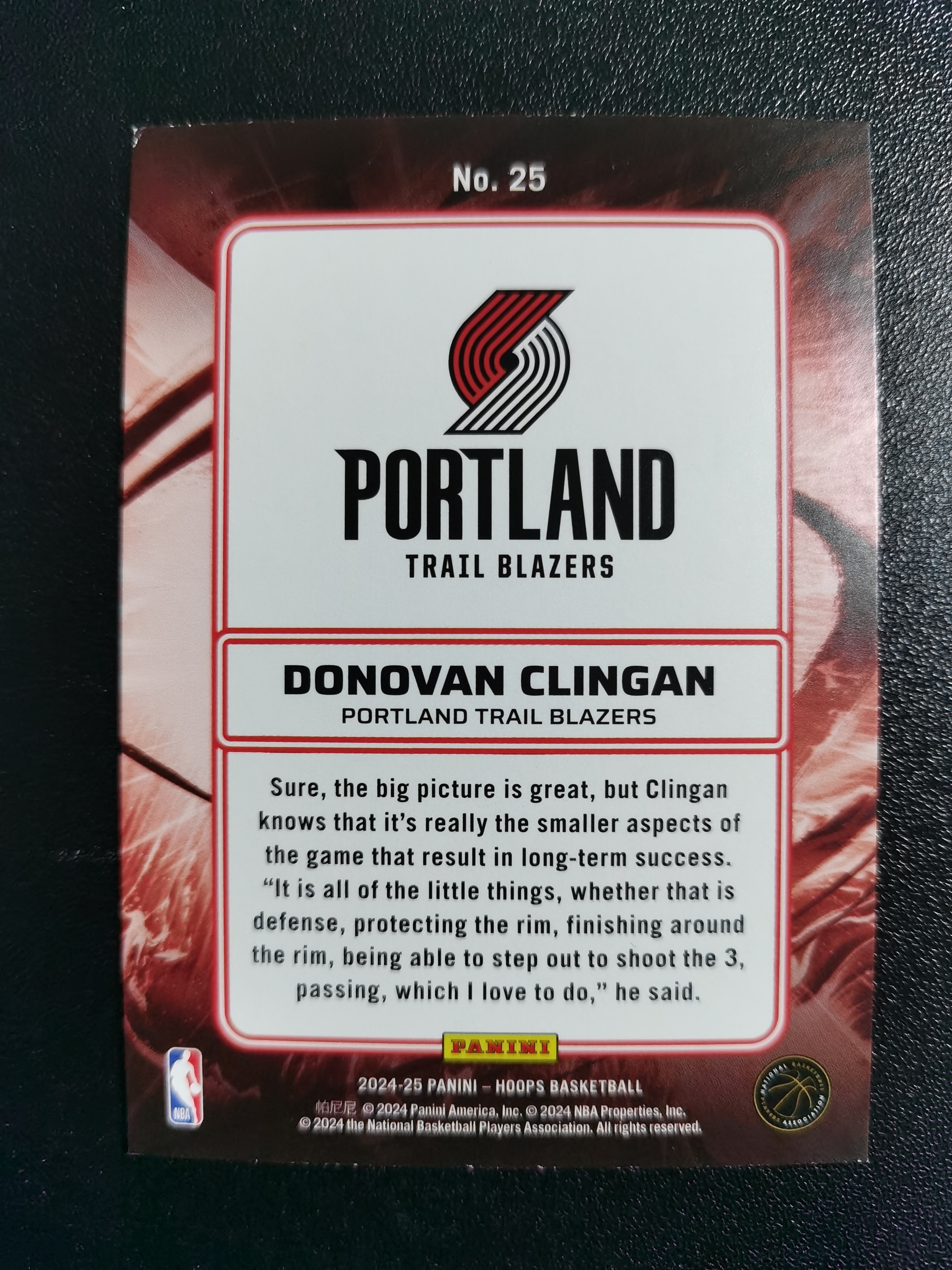 2024-25 Panini Hoops Donovan Clingan RC 多诺万克林根 开拓者 新秀 折射 收藏凑套 卡品如图 免费代拍(XS005)