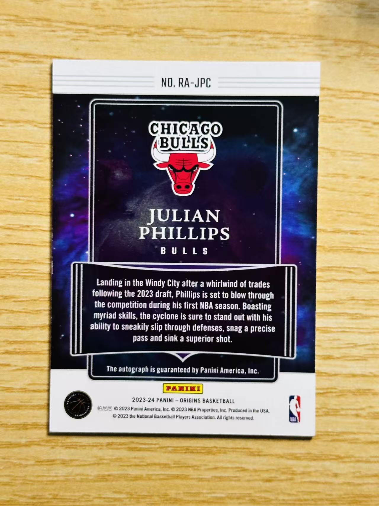 2023-24 Panini Origins Julian Phillips RC #RA-JPC 朱利安 菲利普斯 起源 签字 卡签 新秀