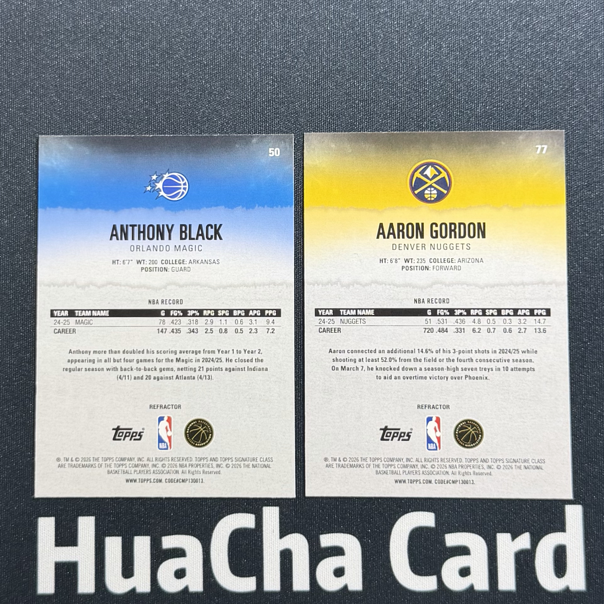 【花茶代卖】2025-26 Topps Signature Class 安东尼布莱克 阿隆戈登 掘金 魔术 银折 折射 Lot打包 卡品如图 #乜贴