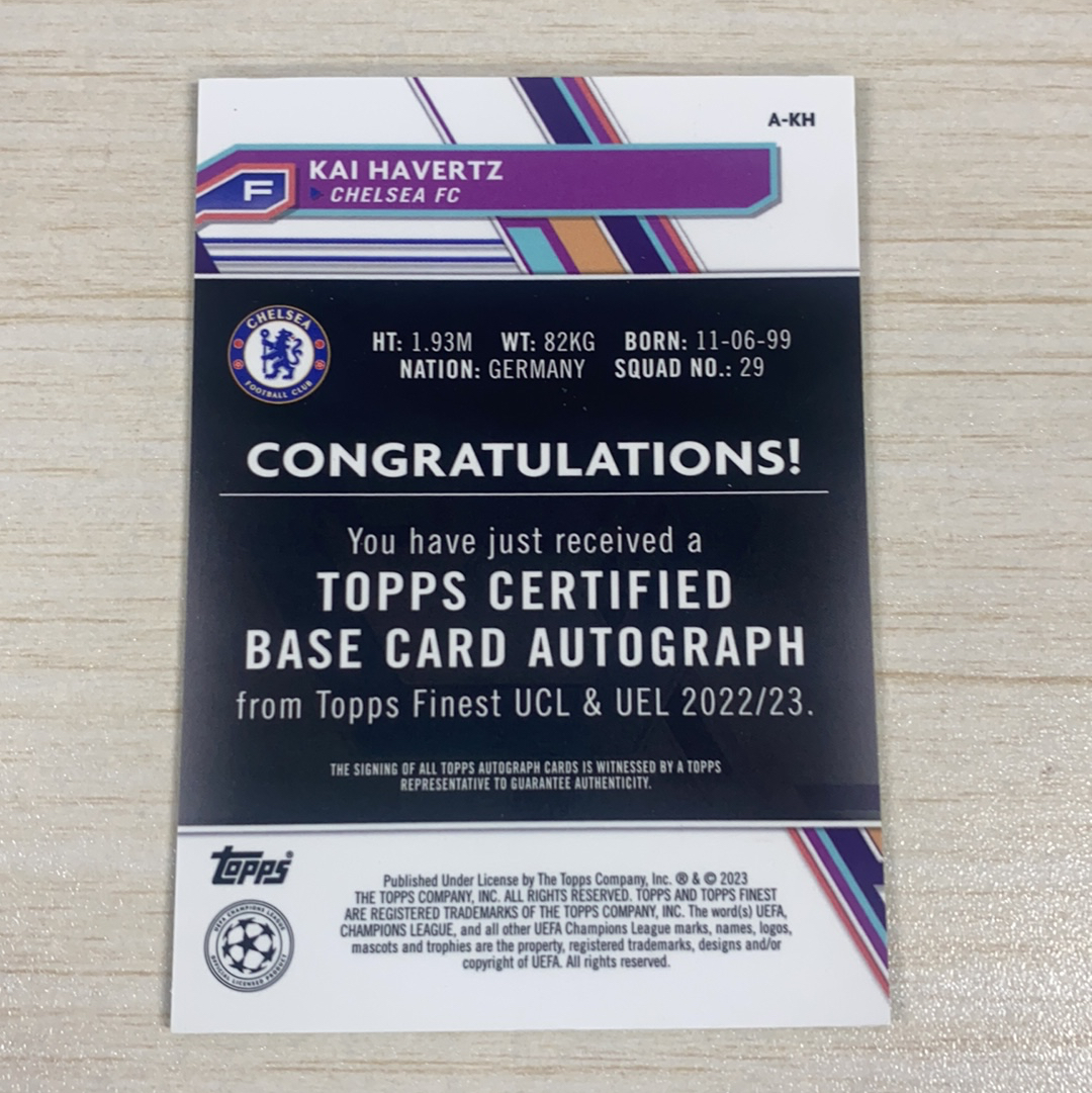 【小牛代拍】2022-23 Topps Finest Kai Havertz 凯 哈弗茨 德国 阿森纳 切尔西 勒沃库森 99编 签字 签名 绿波纹折 折射 欧冠 卡品如图(polo)
