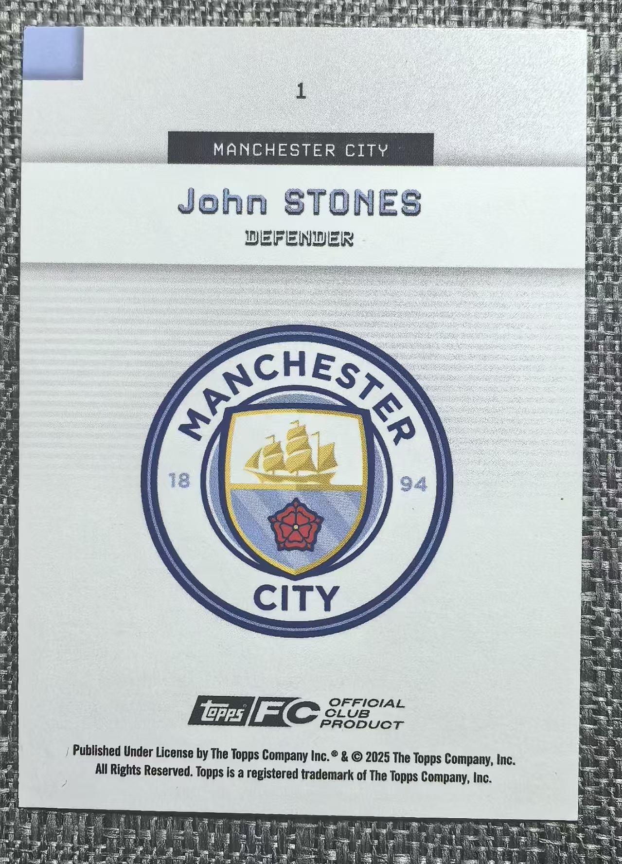 【帽子戏法】2025-26 Topps 曼城队盒 John Stones 斯通斯 150编 紫折 曼城 英格兰 宇新