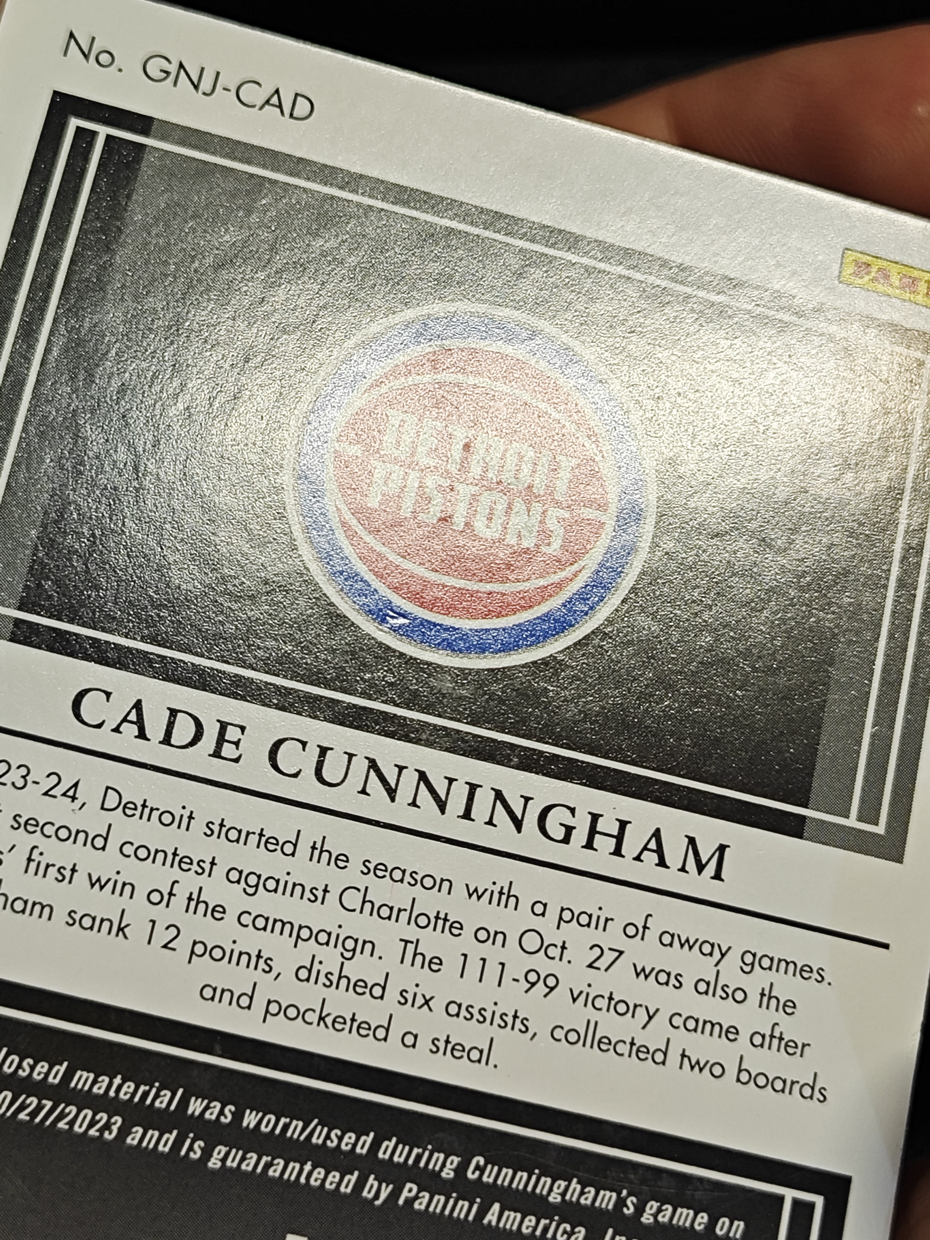 【KAKA】2024-25 Panini Noir Cade Cunningham 诺尔 活塞 CC 凯德 坎宁安 康宁汉姆 99编 GU落场 闪版 物料 球衣切割 轻印如图 景艺