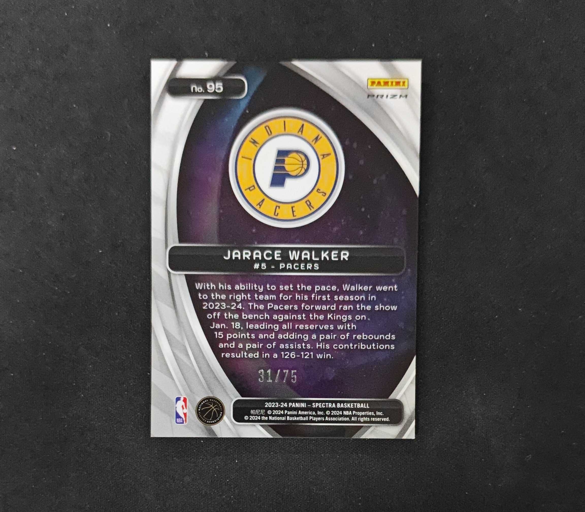 2023-24 Panini Spectra Jarace Walker RC 【SC拍卖】光谱 新秀 步行者 沃克 泰坦特卡 75编 绿hyper 收藏必备(ing哥)