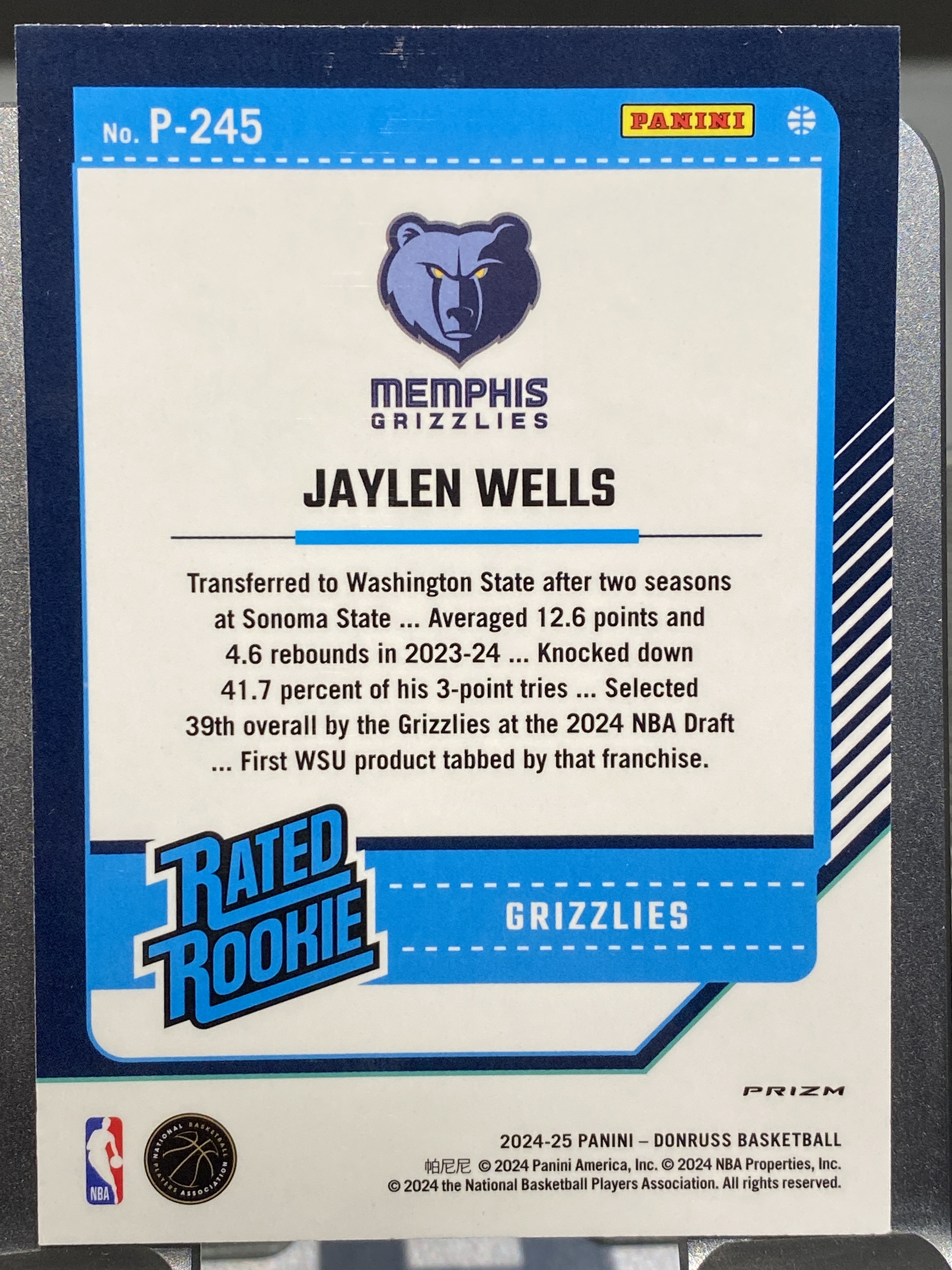 2024-25 【靓星代拍】 Donruss Jaylen Wells RC 杜蕾斯 新秀Rookie 杰伦威尔斯 银折 Opitc插入 卡品如图 专收凑套必备 #火