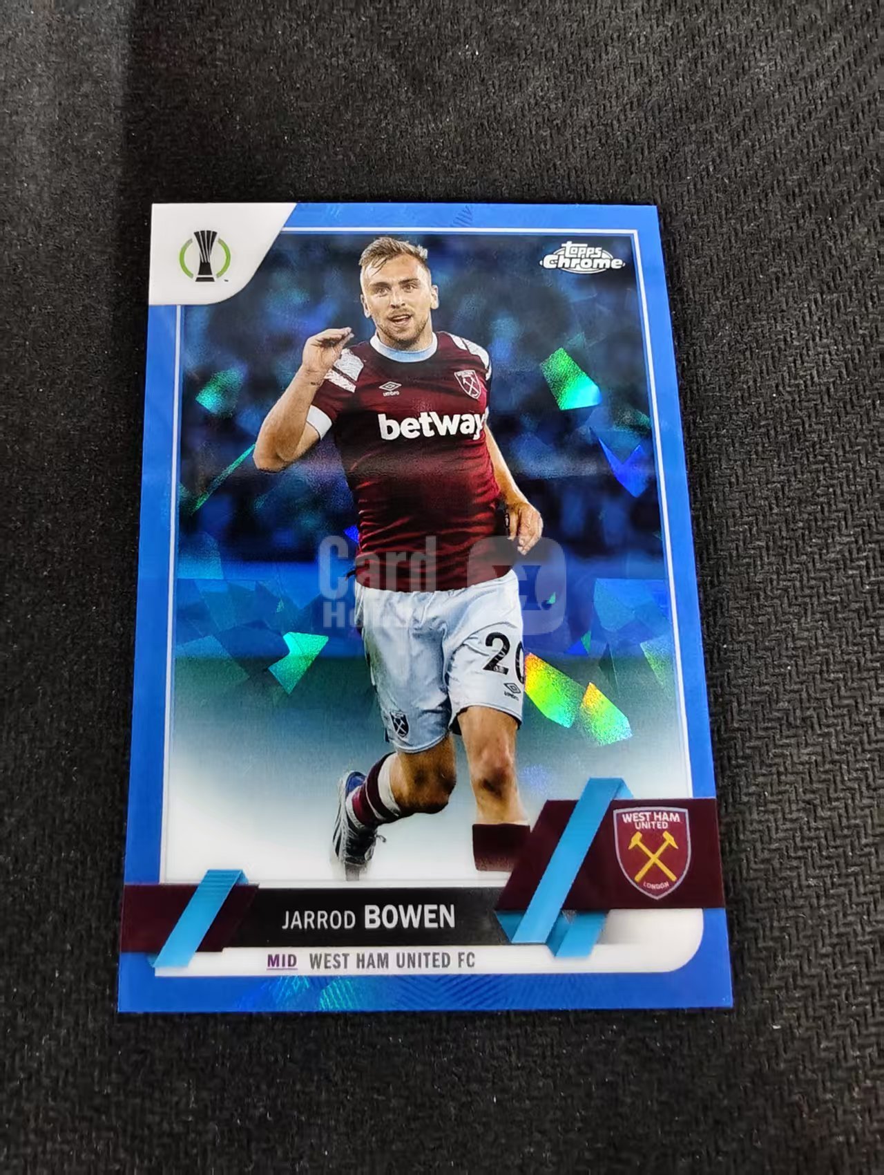 【可合并,不累计】2023 Topps Chrome Jarrod Bowen 博文 西汉姆联 欧冠 蓝宝石 碎冰折 划痕 边角瑕疵 #123