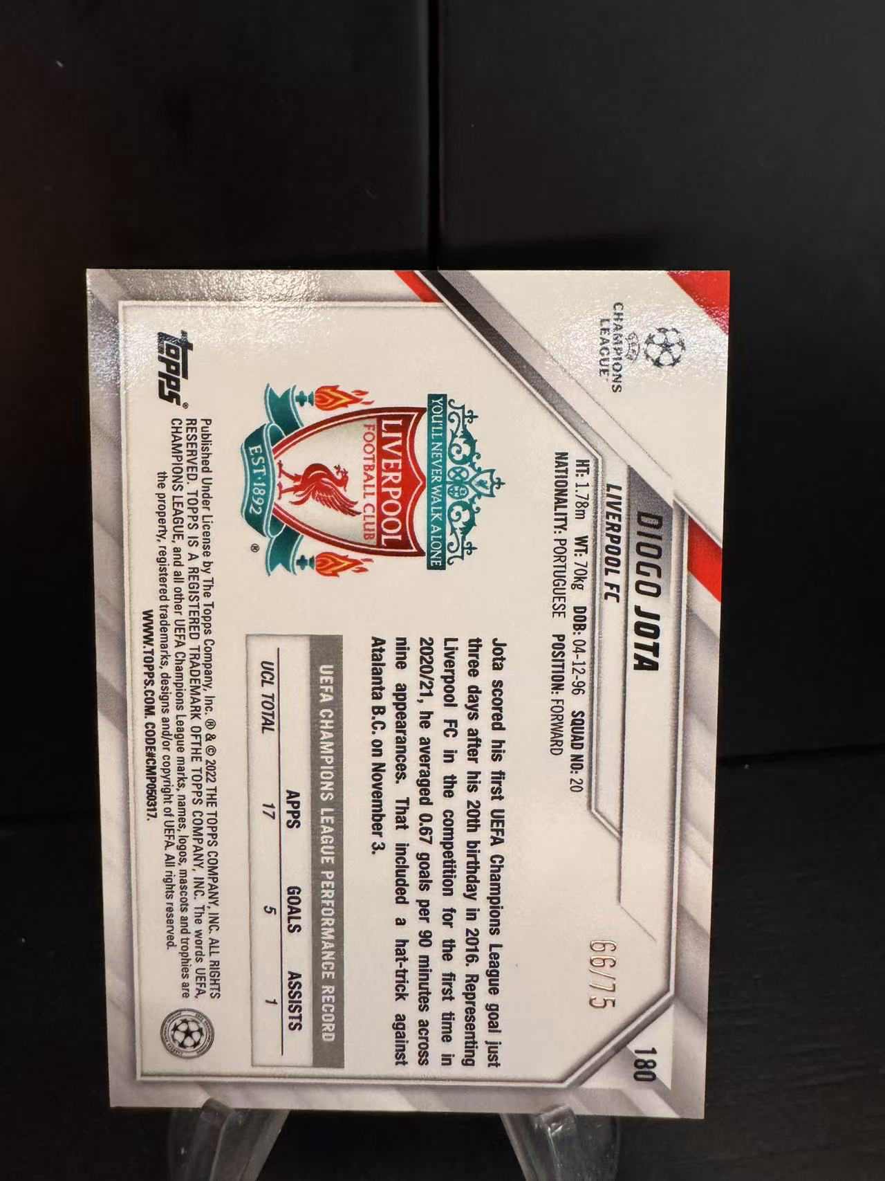 龖2022 Topps Chrome Diogo Jota 迪奥戈 若塔 利物浦 英超 欧冠 66/75编 绿碎冰折 收藏必备 卡品如图 MJ002l