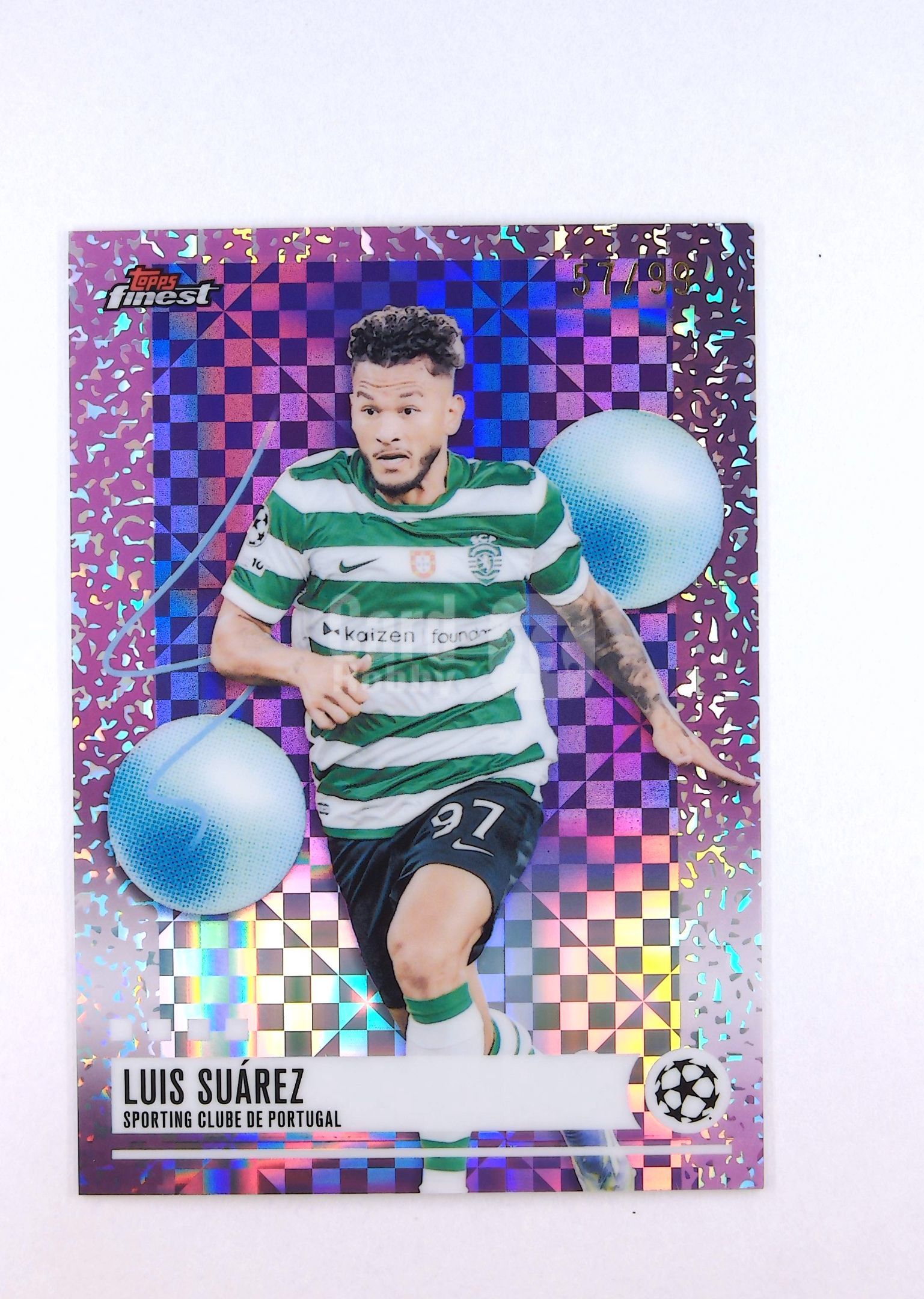 【鲨鱼代卖】 2026 Topps Finest Luis Suarez 路易斯 苏亚雷斯 里斯本竞技 欧冠 99编 紫棋盘折 默认微瑕 SY4310