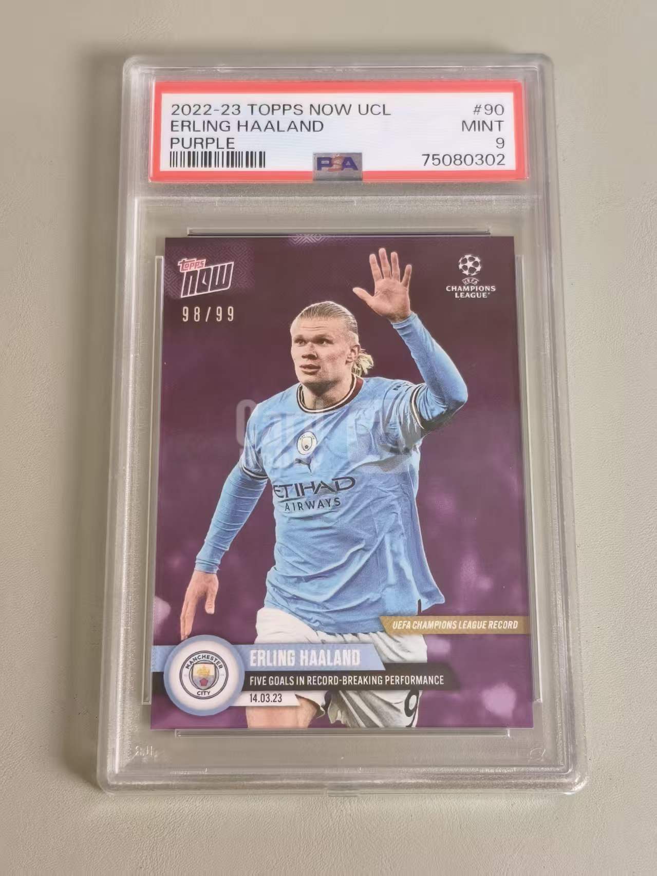 2023 Topps Topps Now Erling Haaland 哈兰德 时刻 98/99编 PSA9 欧冠 单场攻入五球 五子登科 曼城 挪威 世界杯 魔人布欧 世界杯大热 专收必备(非洲鲫)