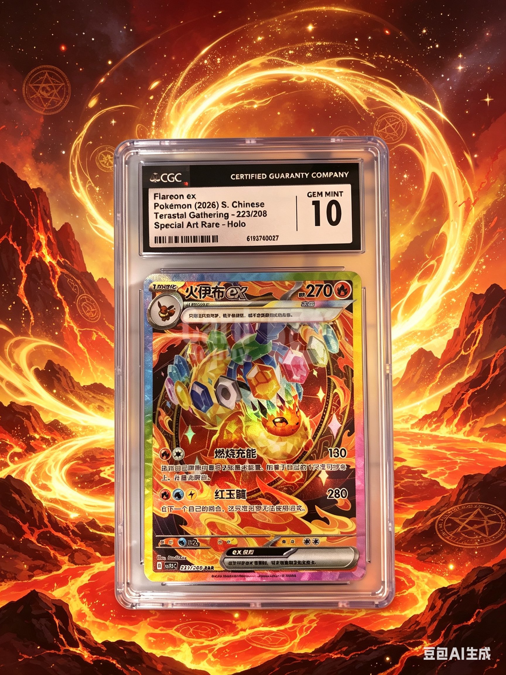 【浩行拍卖 截标预付82%】2026 Pokemon TCG PTCG 宝可梦 简中 太晶盛聚 火伊布ex CSV9.5C 223/208 SAR 大手绘 闪卡 全图闪 高罕 CGC10 评级 专收必备「屿昭929叁」0810様