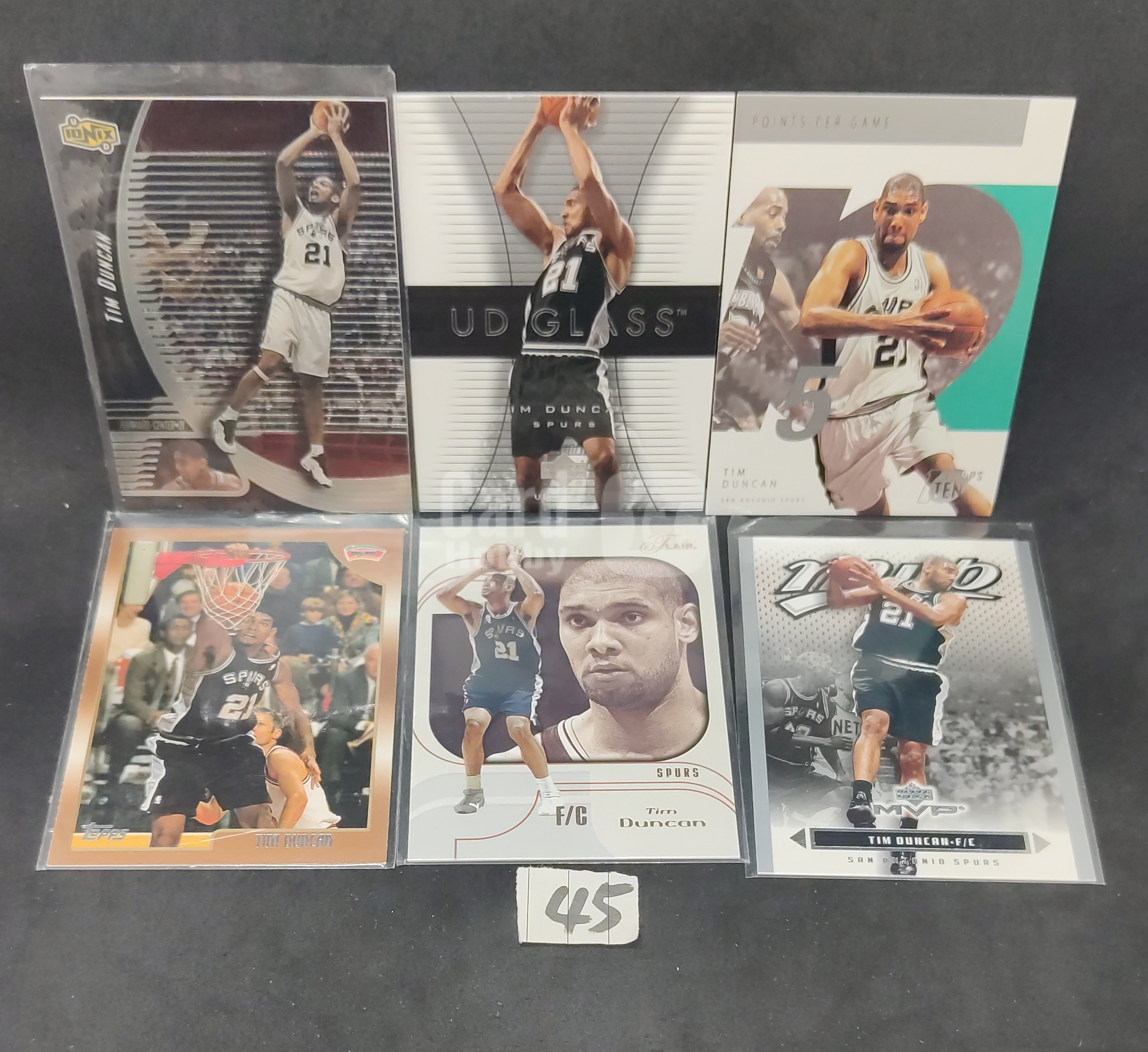 【DC拍卖】7.18 蒂姆邓肯 Tim Duncan 6 张马刺 UD 复古球星卡打包 UD Glass/UD Playmaker 多系列 Base 特卡 石佛收藏套卡 实拍 45 号组