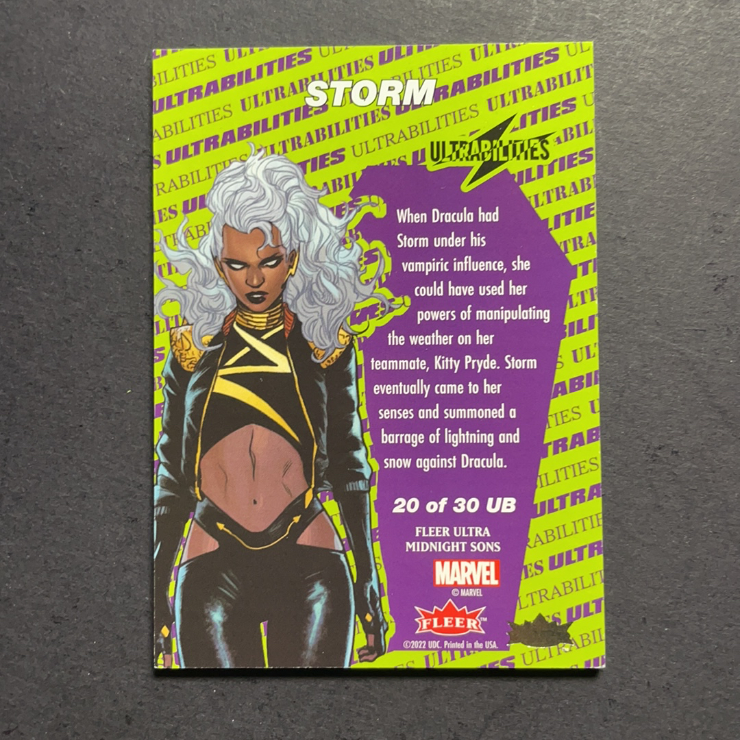 2024 Fleer Marvel (MCU) 午夜之子 风暴女 UB超能力星星折射特卡 比例1:18 序号20of30 2023 UD漫威漫画Fleer Ultra午夜之子 粉条代拍