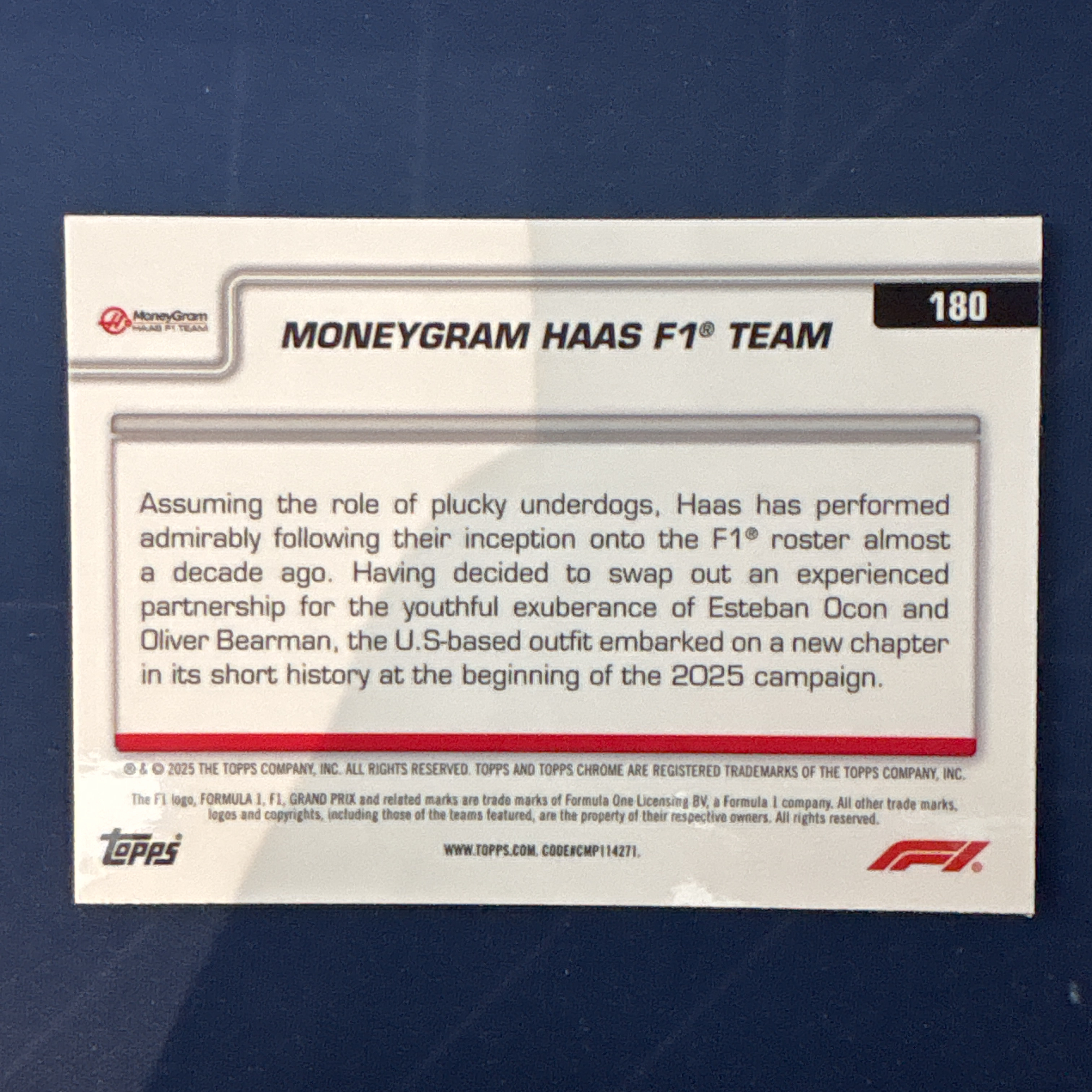 2025 Topps Chrome Moneygram Haas 【爆爆代卖】F1 75周年 哈斯车队 队标 Logo 黑白方格旗折 棋盘折 格子折 专收必备 卡品如图 #冷哥