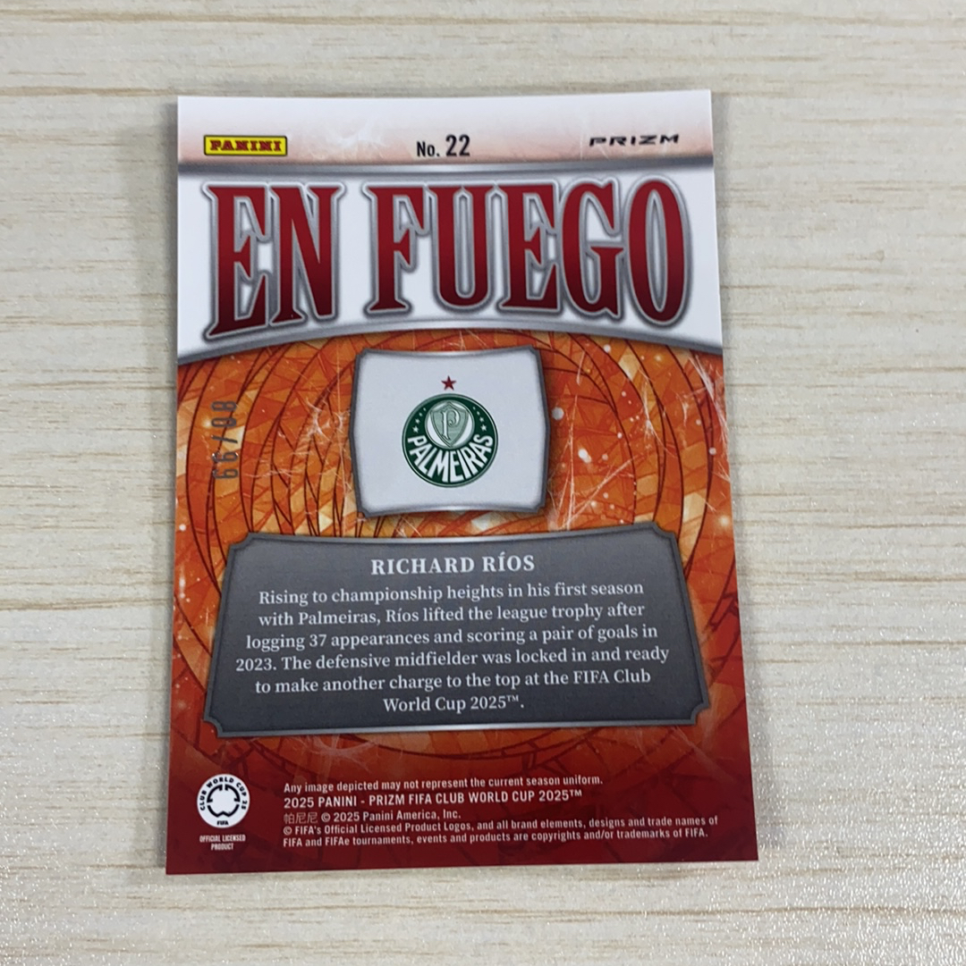 【小牛代拍】2025 Panini Prizm Richard Rios RC 世俱杯PZ 哥伦比亚 帕尔梅拉斯 理查德 里奥斯 新秀 99编 碎冰折 特卡 卡品如图 收藏必备(一哥)