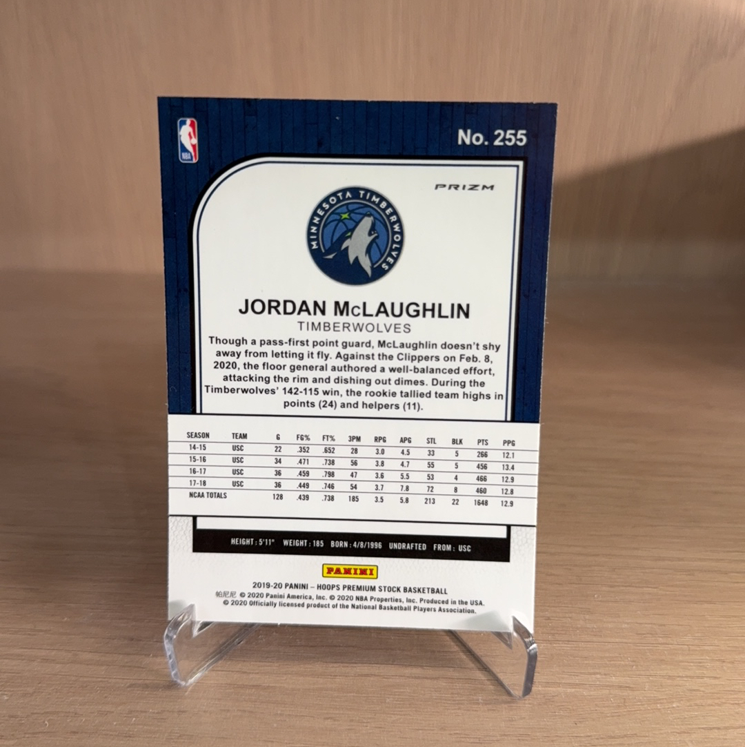 2019-20 Panini NBA Hoops Jordan McLaughlin RC 【免费代卖】森林狼 新秀 RC 乔丹 麦克劳林 银折 瀑布折 折射 专收必备 值得收藏!!