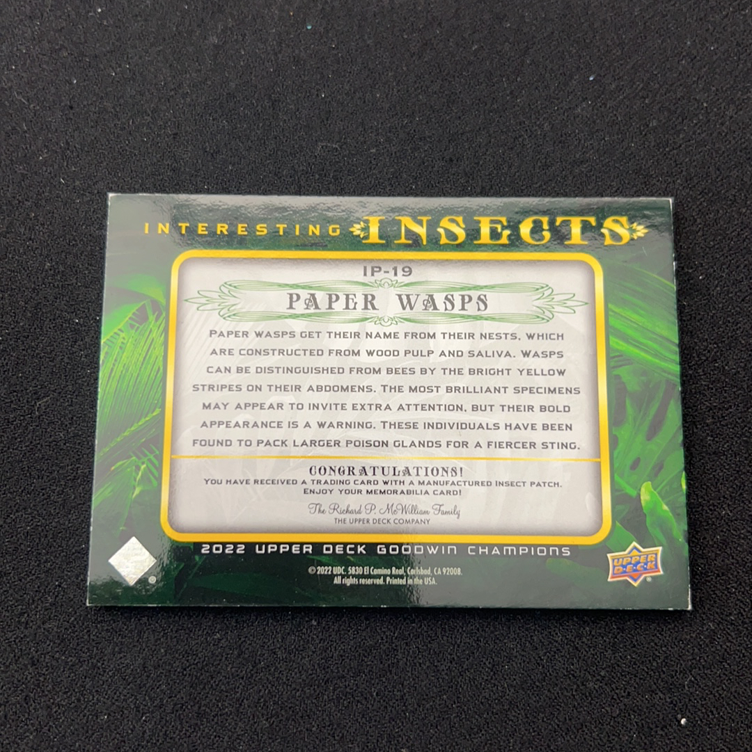 2022 Upper Deck 古德温 Paper Wasps 【小V代拍】Paper Wasps 刺绣 物料 卡品瑕疵见图3 4 5 不保卡品 卡品如图【咬人猫】z