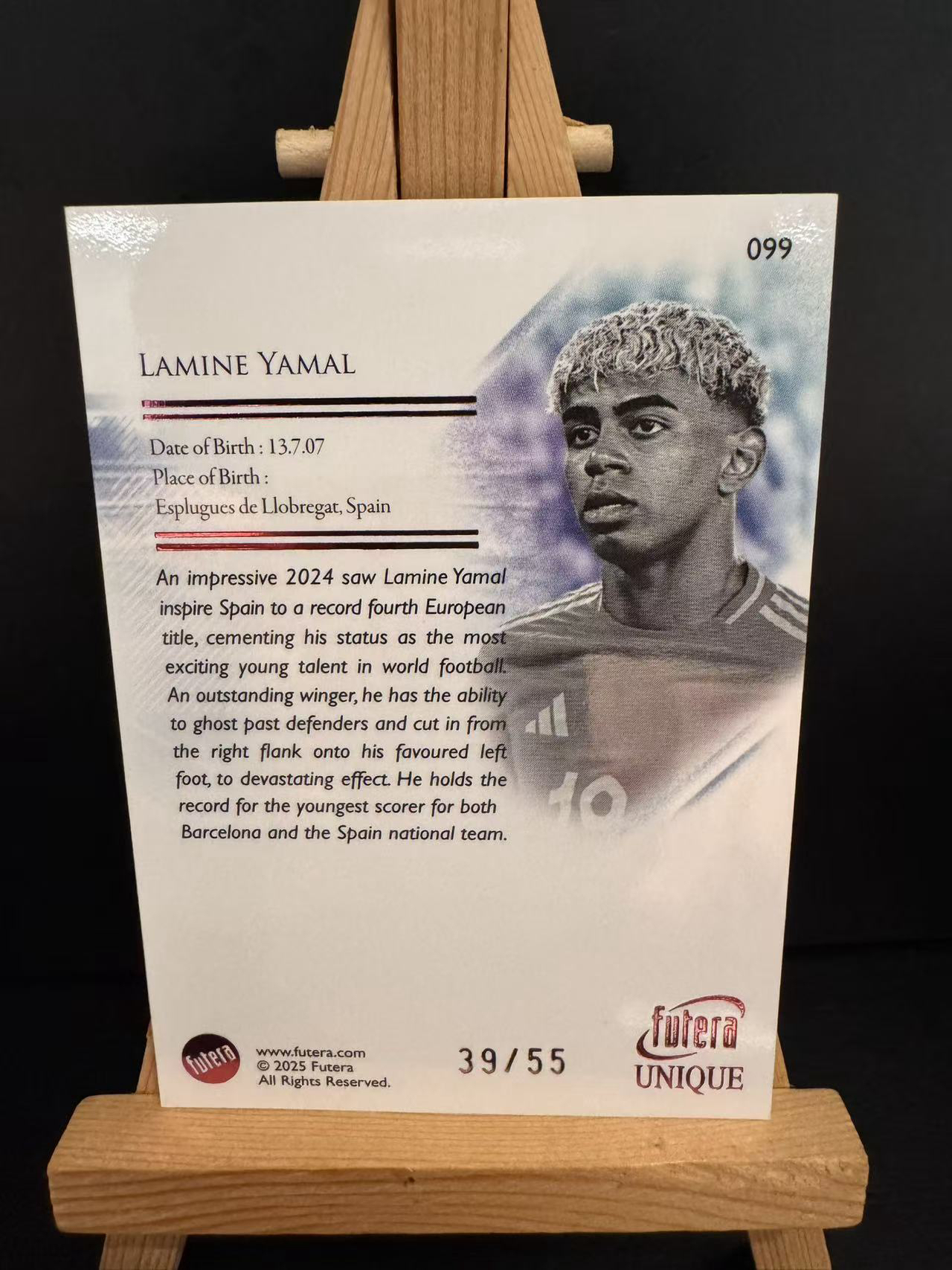 龖2025 Panini Futera Unique Lamine Yamal 福特拉系列 西班牙 巴塞罗那 天才边锋 拉明 亚马尔 39/55编 卡品如图 MJ002U