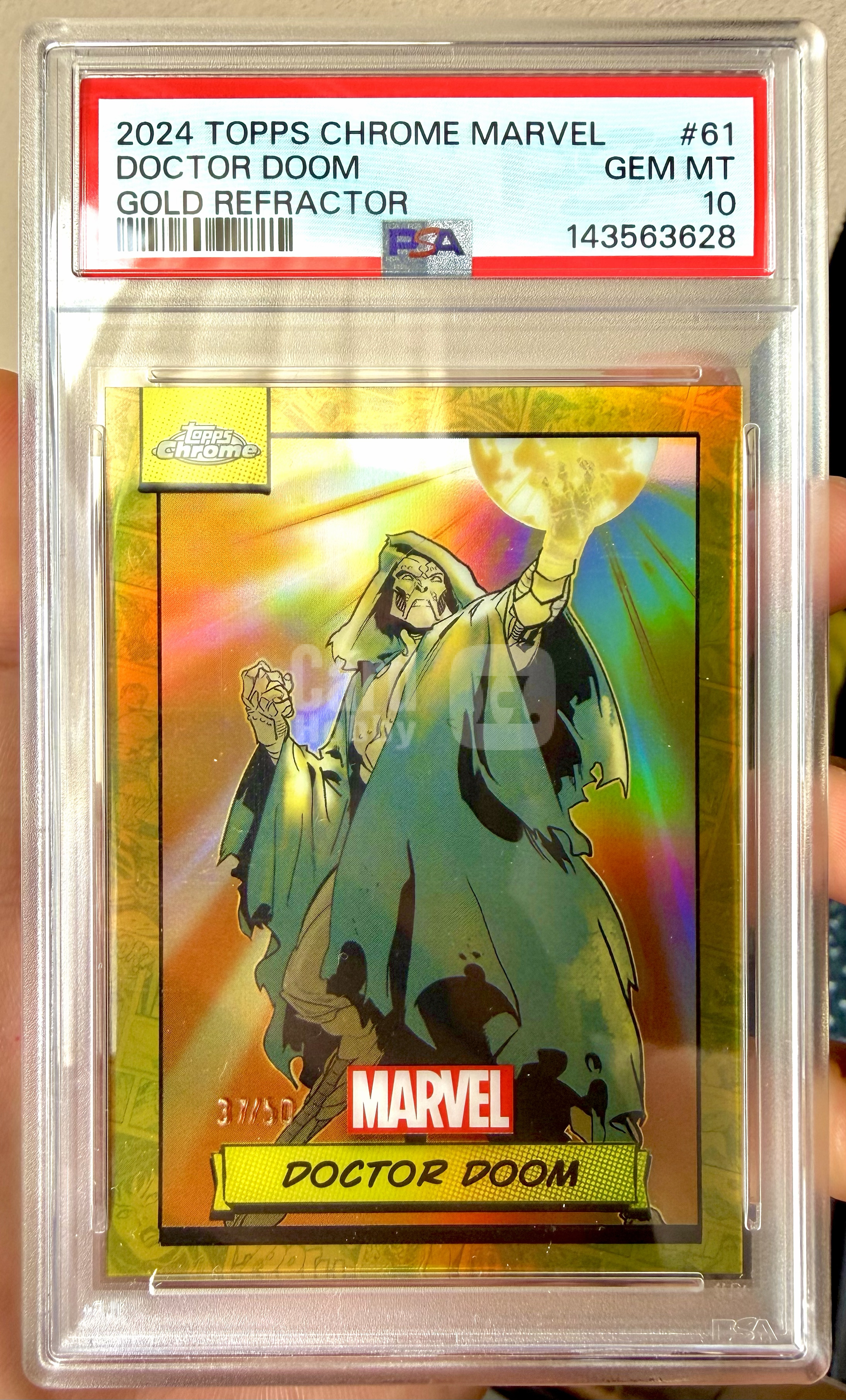 2024 Topps chrome marvel DOCTOR DOOM PSA10 元年 漫威 神君杜姆 毁灭博士 37/50 正金折 折射 复仇者联盟 小罗伯特唐尼 钢铁侠 蜘蛛侠 全国唯一在售