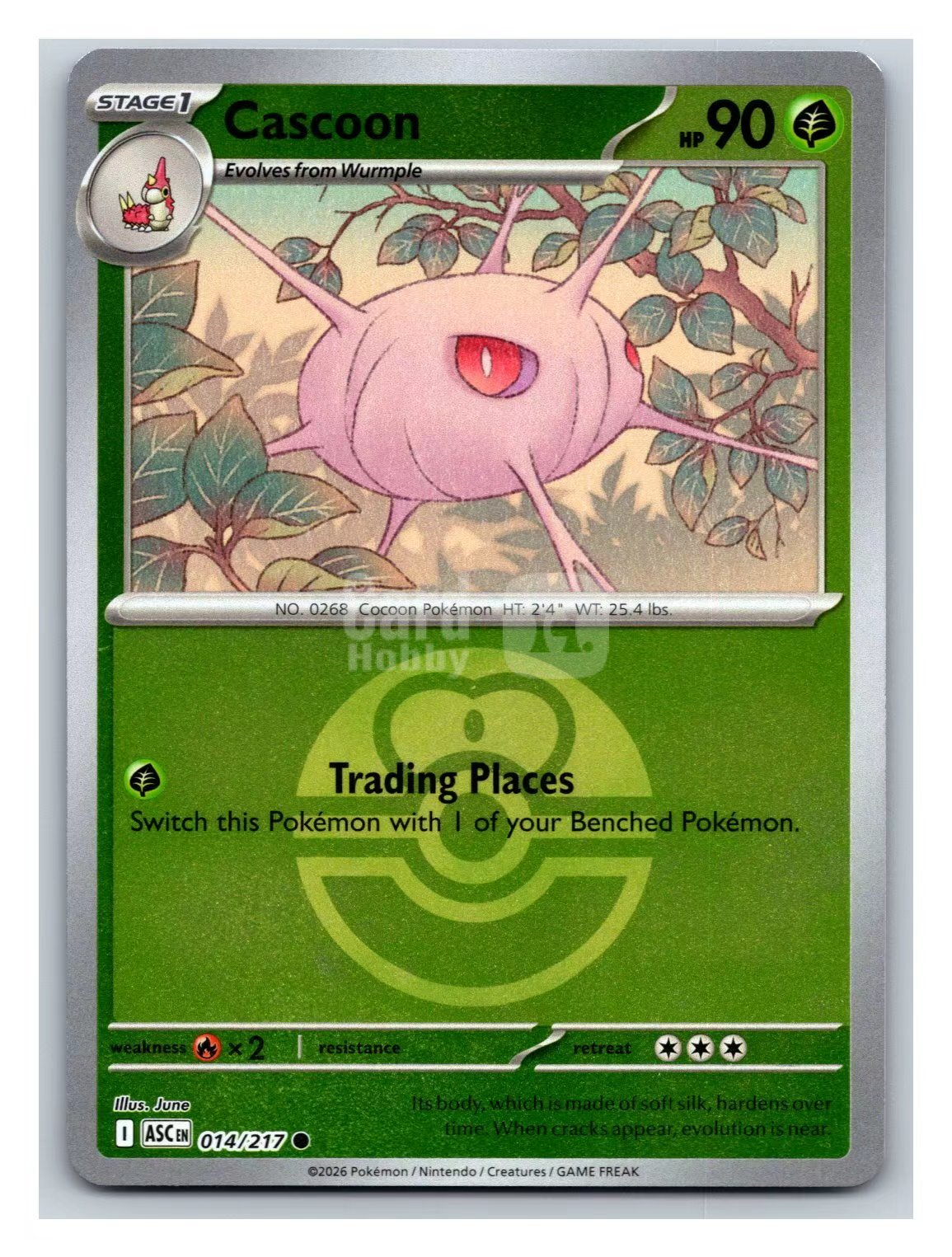 2026 Pokemon TCG MEGA Ascended Heroes Cascoon en 宝可梦 ASC 14/217 C 美版 甲壳茧 闪卡 卡品如图