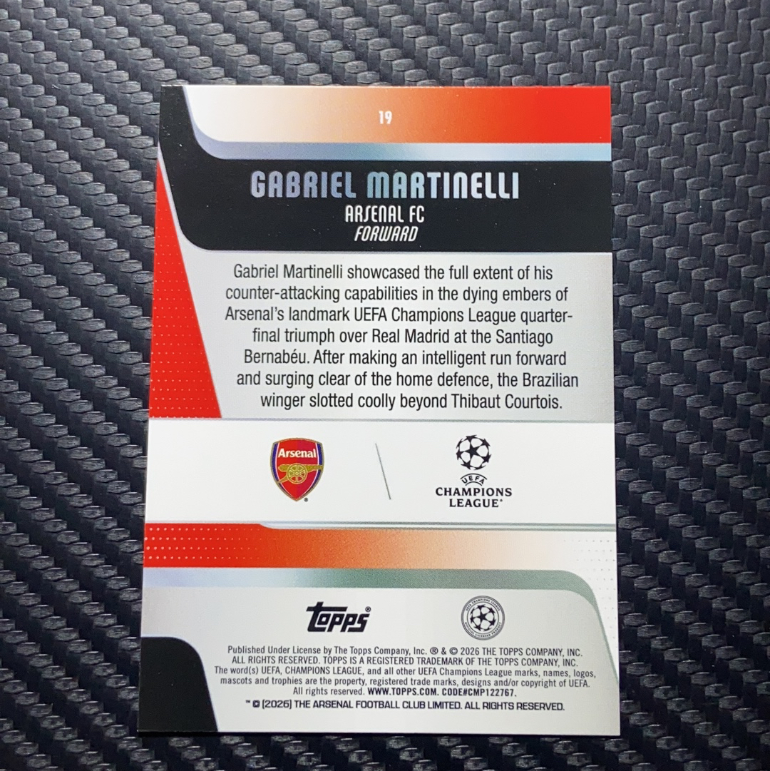 【小牛代拍】2026 Topps Gabriel Martinelli 欧冠 chrome 阿森纳 马丁内利 绿折 21/99编 卡品如图(archer)