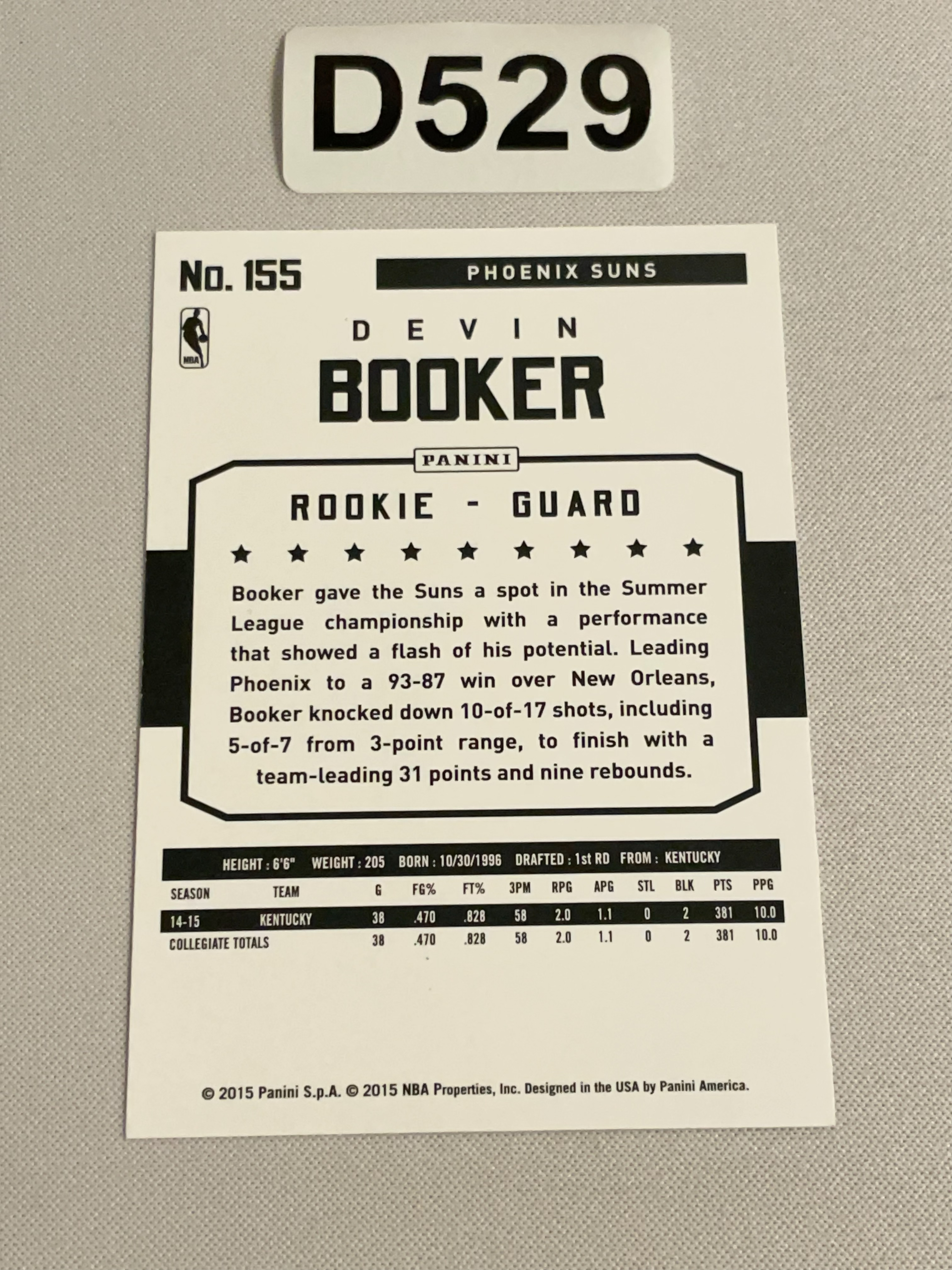 【天龙球星卡】LJB 2015-16 HOOPS 中雅图 太阳 德文布克 新秀BASE RC ROOKIE