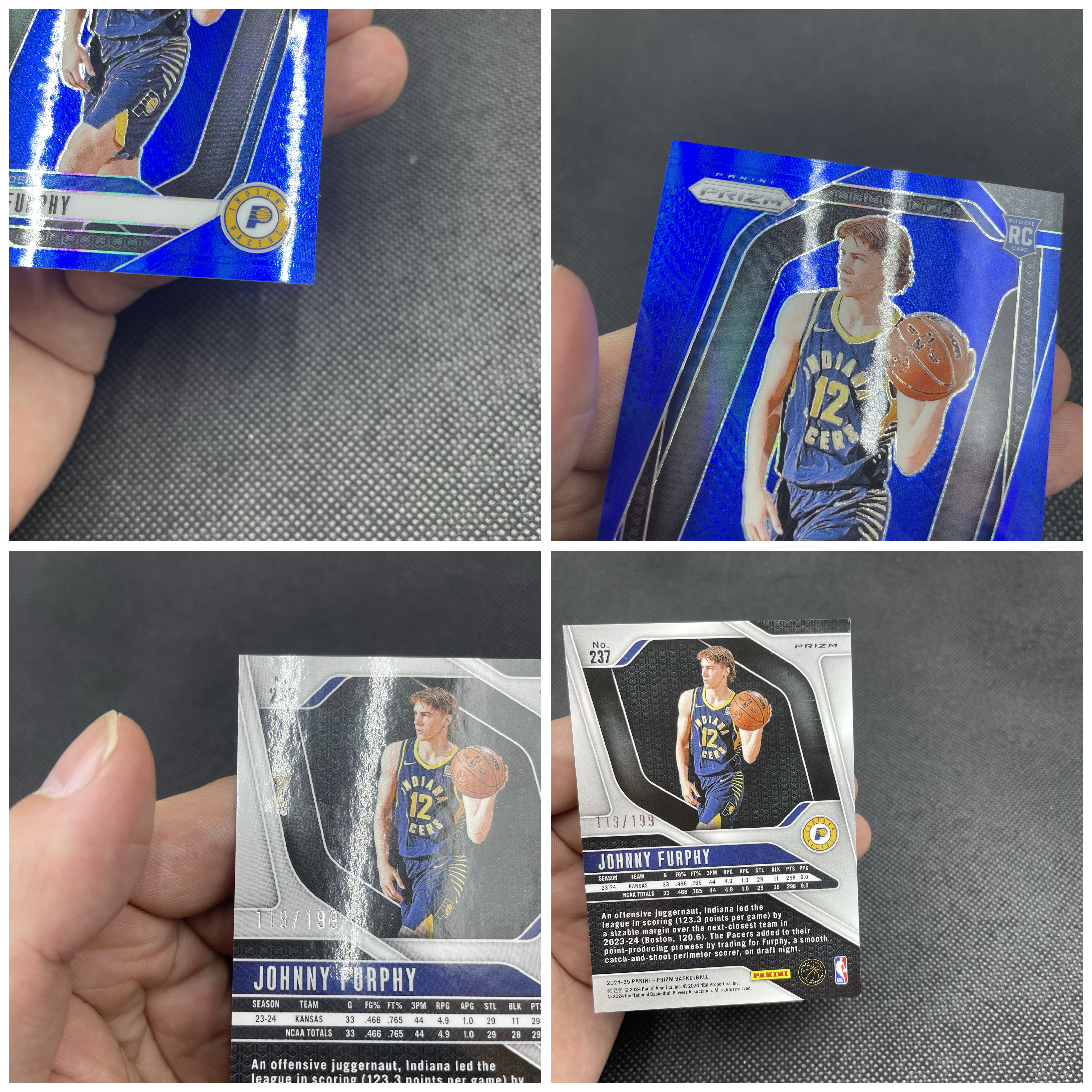 2024-25 Panini Prizm Johnny Furphy RC 【无界代卖】步行者 新秀 约翰尼 弗菲 119/199编 正Base 蓝折 哈利伯顿队友 最有价的版本 品如图 不累计 YC