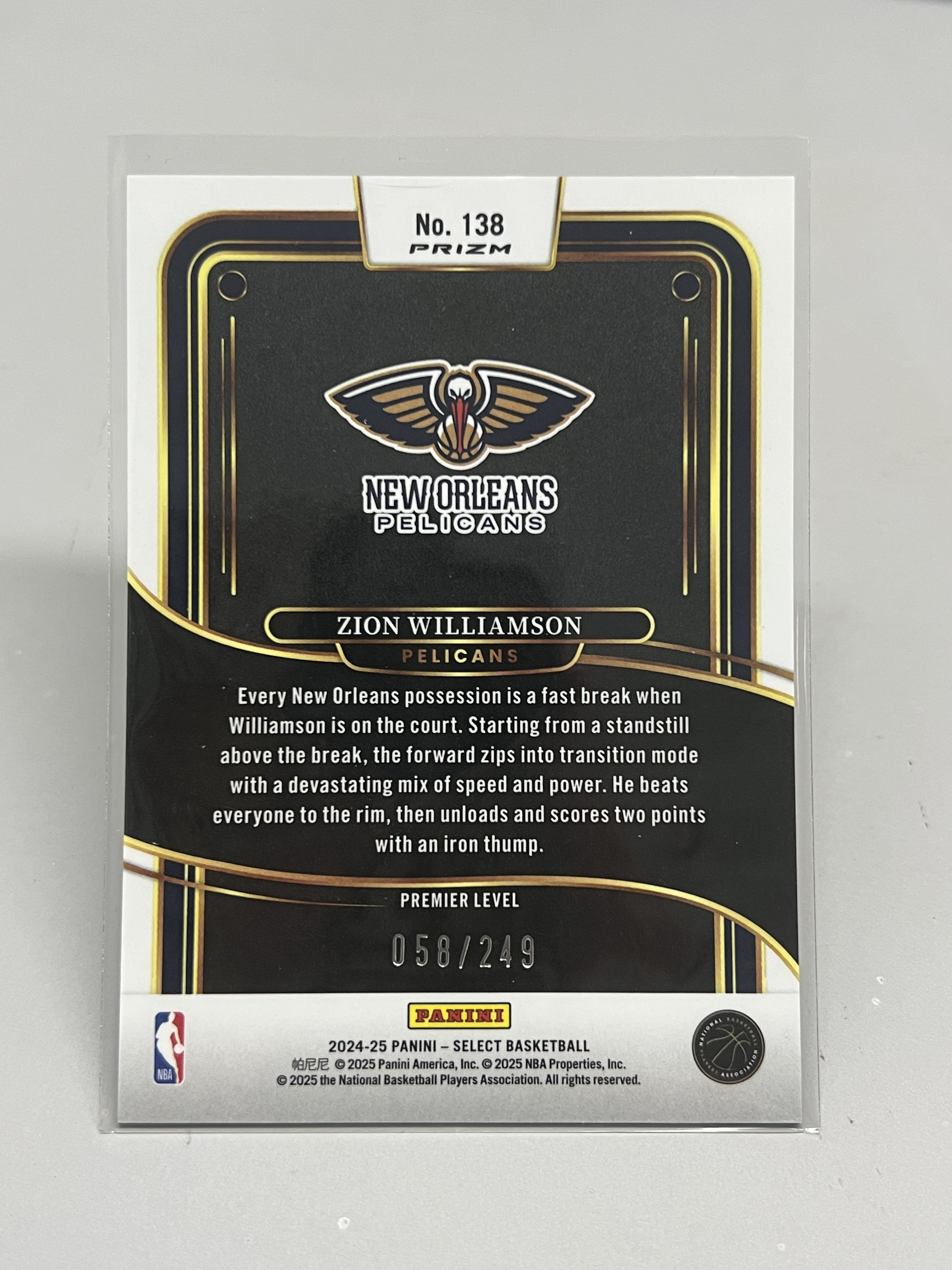 2024-25 Panini Select Zion Williamson 【挂机拍卖】帕尼尼 锡安 胖虎 鹈鹕 058/249 红星云折 二级 #138 收藏 评级 卡品如图