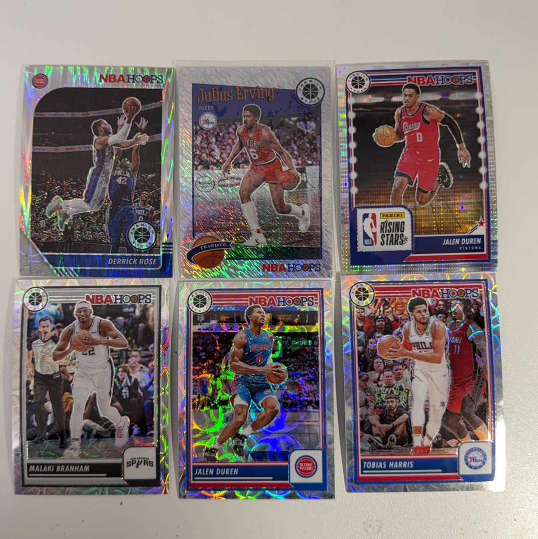 【免费代卖】6张 打包 lot HOOPS 折射 德里克 罗斯 朱利叶斯 欧文 杰伦杜伦 托比亚斯 哈里斯 马刺 骑士 勇士 湖人 火箭 独行侠 魔术 值得收藏!!