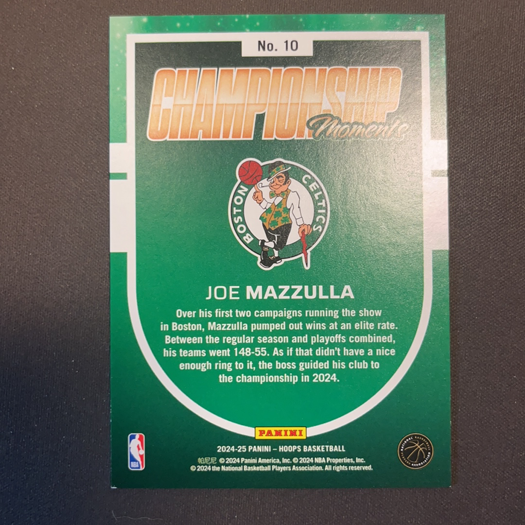 2024-25 Panini NBA Hoops joe mazzulla 凯尔特人 乔马祖拉 冠军特卡 捧杯 74/99编 折射 收藏必备