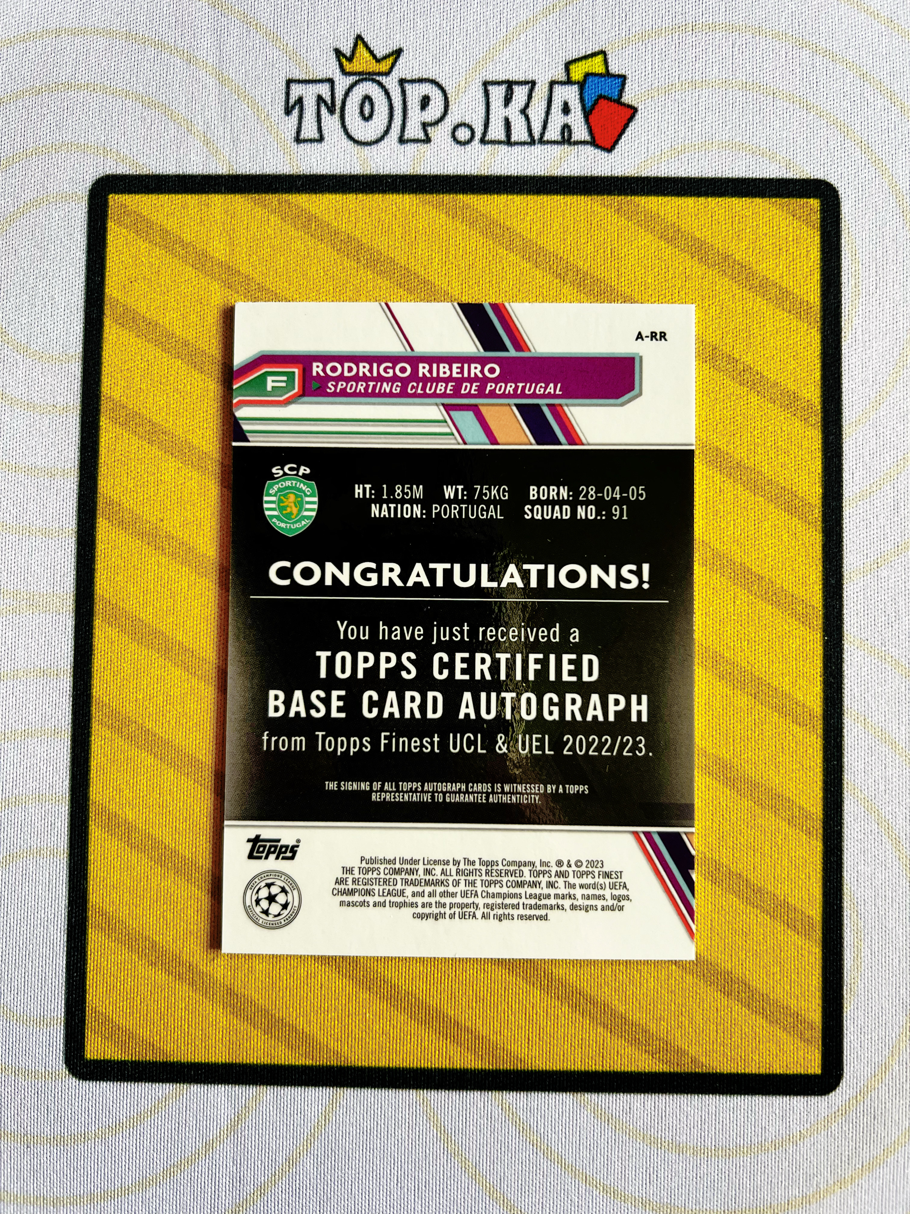 【顶尖卡社】2023 Topps Finest Rodrigo Ribeiro RC 欧冠 罗葡萄牙体育 新秀 德里戈 里贝罗 银折 折射 签字卡 贴签 详情看描述 瑕疵如图【Lawson】