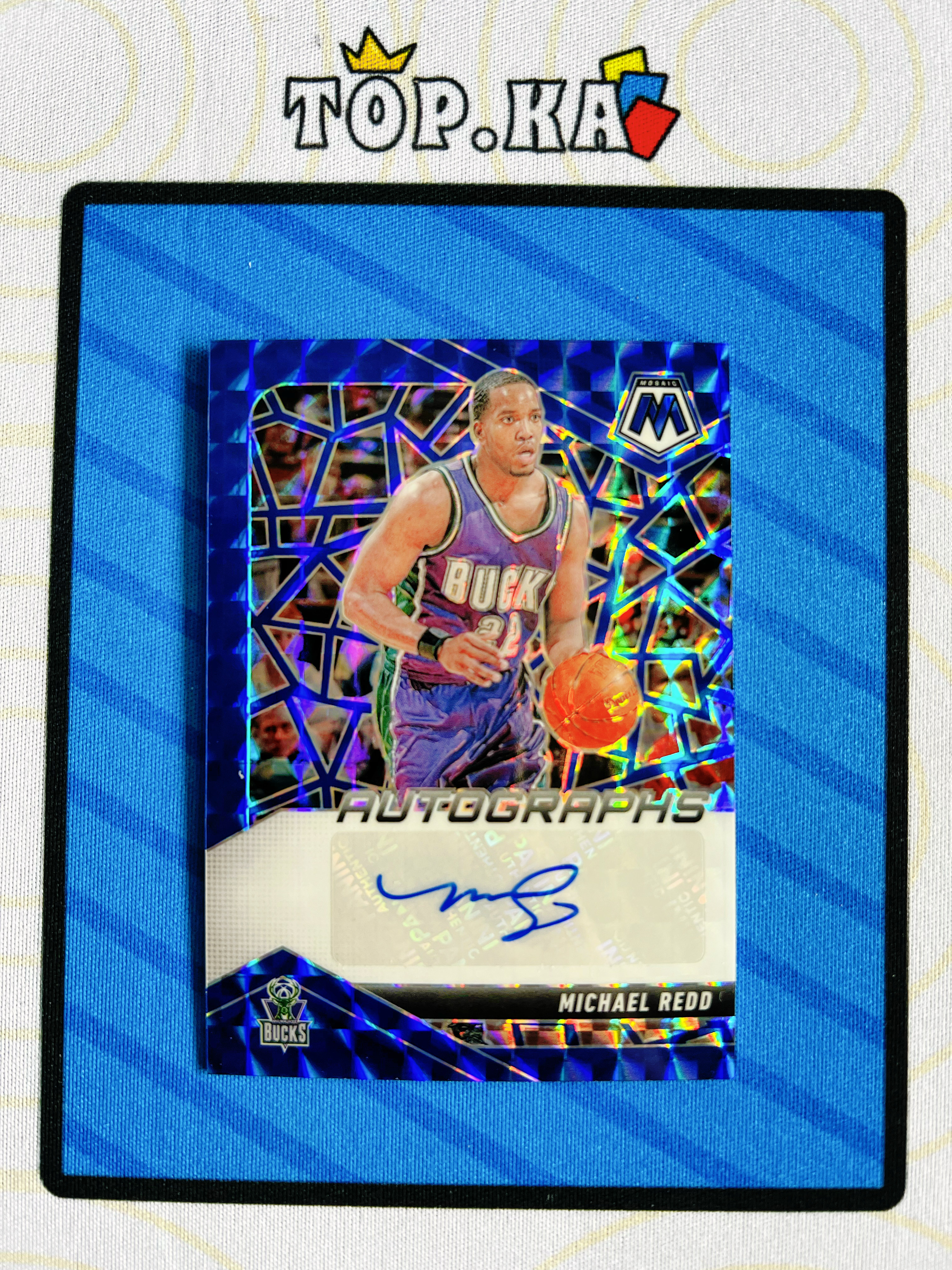 【顶尖卡社】2024-25 Panini Mosaic Michael Redd 迈克尔 里德 雄鹿 马赛克 49编 蓝折 签字 详情看描述 瑕疵如图【陌上】