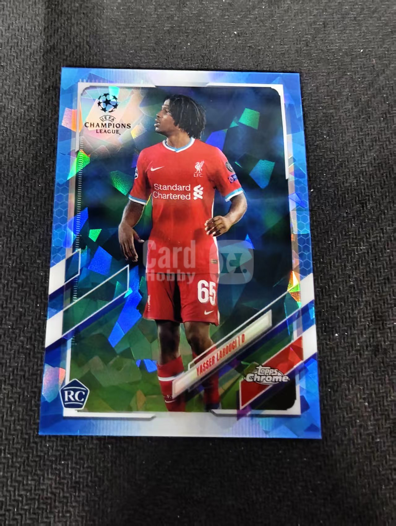 【可合并,不累计】2021 Topps Chrome Yasser Larouci 欧冠 蓝宝石 亚西尔 拉鲁奇 利物浦 RC 新秀 蓝碎冰 #91 划痕 边角瑕疵