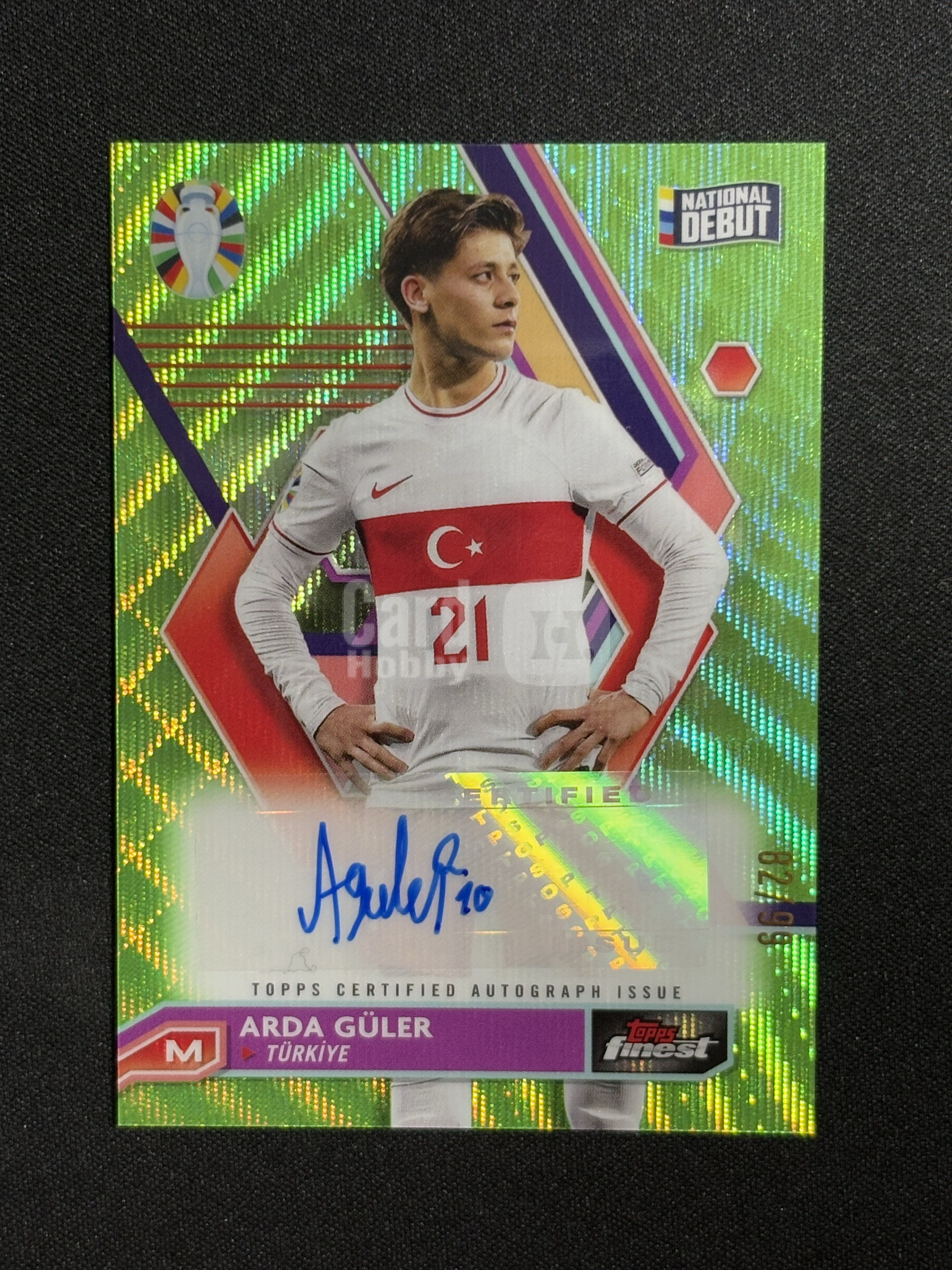 2024 Topps Finest Arda Güler 欧洲杯之路 土耳其 阿达尔 居莱尔 Debut 首秀 签字 绿波纹折 /99编 瑕疵如图 - FJames