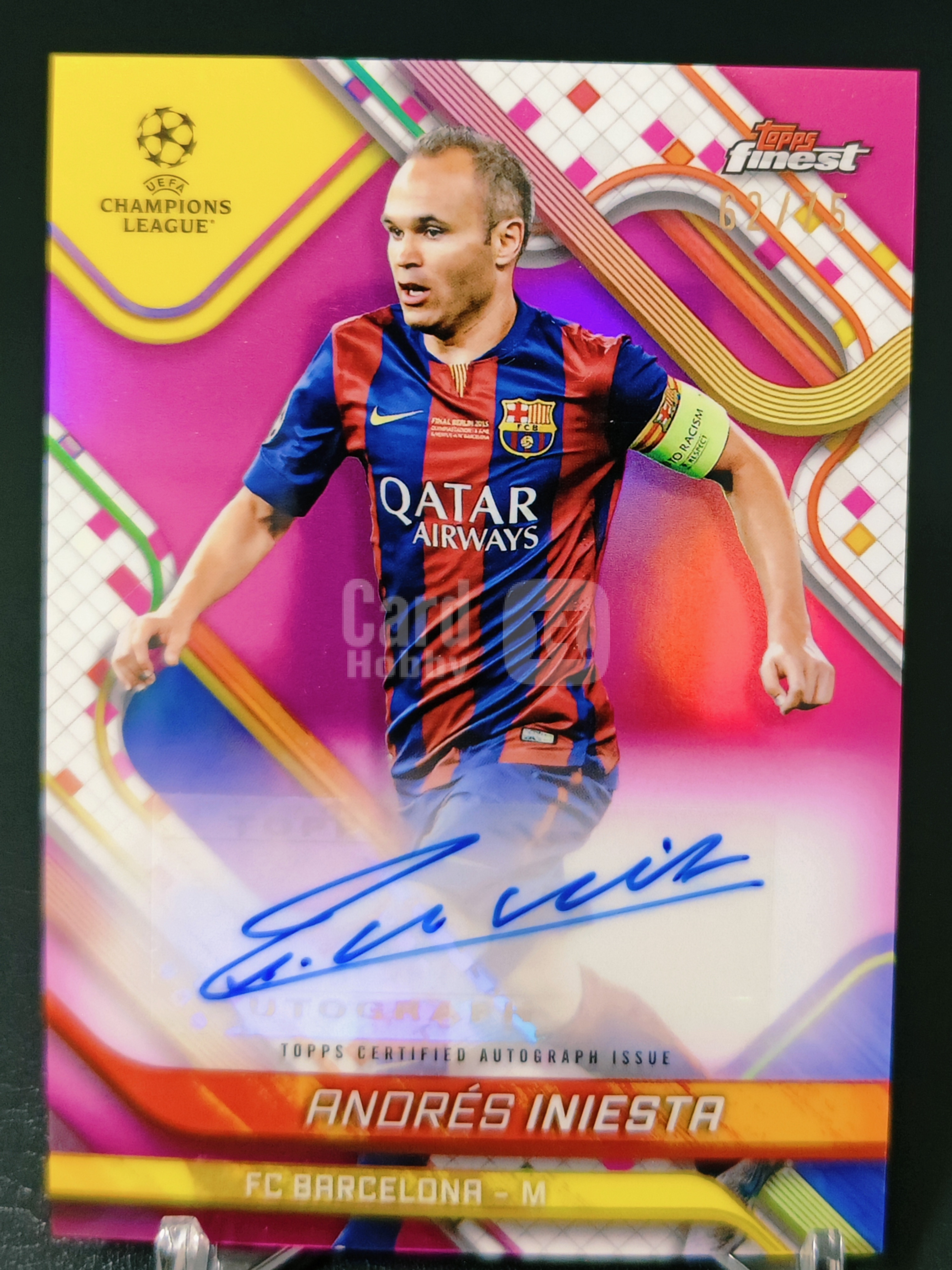 2025 Topps Finest Andres Iniesta 伊涅斯塔 粉折官方卡签 62/75编 梦三传奇 巴萨梅西队友