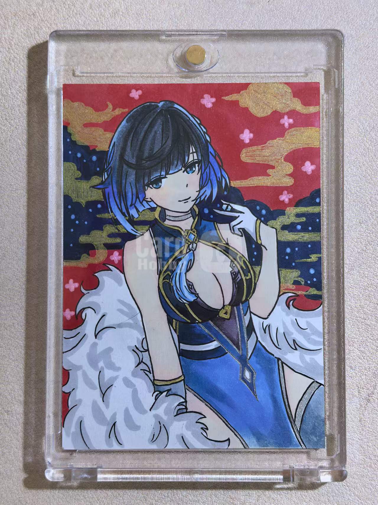 精品手绘 水云间工作室 “她”系列 1of1 画师签名在背面 “夜兰旗袍” 默认微瑕 卡品如图
