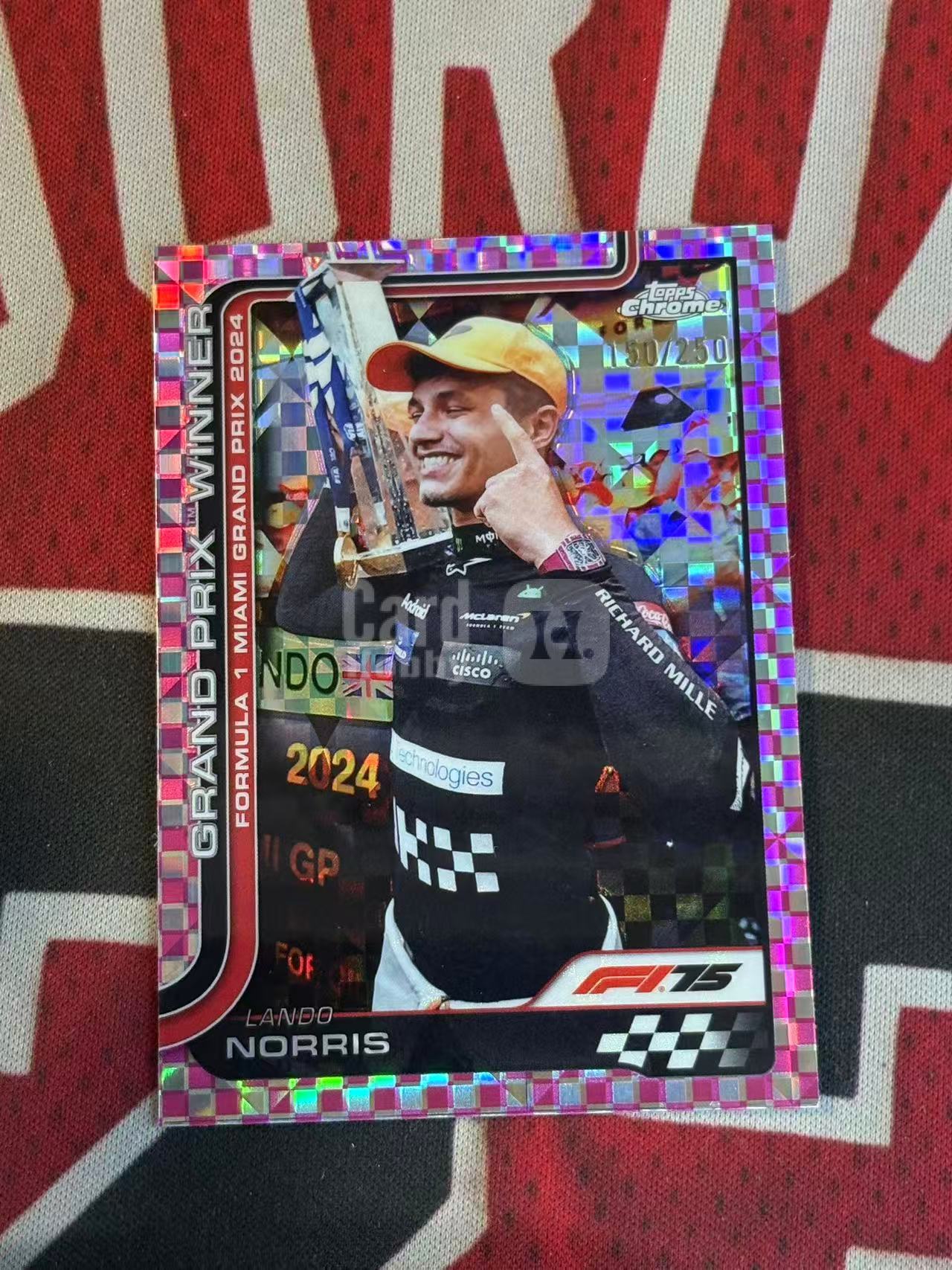 2025 TOPPS CHROME F1 LANDO NORRIS 迈凯伦车队 兰多诺里斯 250编 WINNER分站冠军特卡 庆祝动作选图 粉格子折/粉赛旗折 折射【烂臭嘴拍卖】