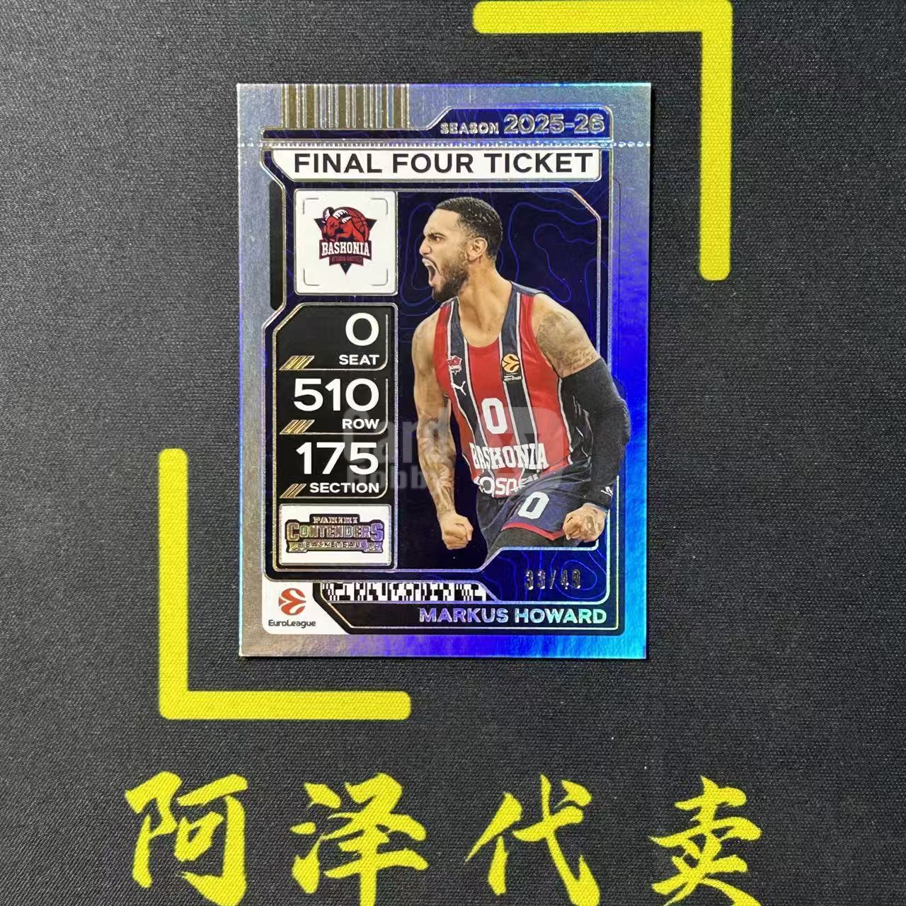【阿泽代卖】2025-26 Panini Contenders 球票 欧洲联赛 Markus Howard 马库斯 霍华德 /49编 银折 带编 选图巨帅 卡品如图 介意勿拍-李哥