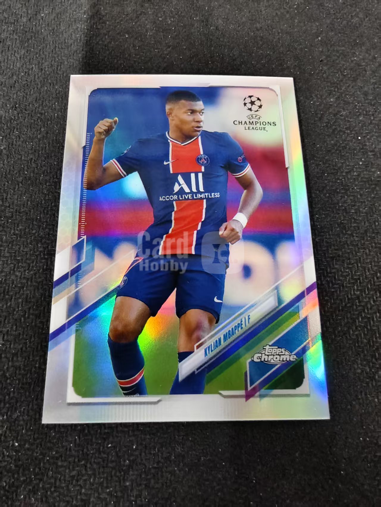 【可合并,不累计】 2021 Topps Chrome Kylian Mbappe 欧冠 巴黎圣日耳曼 姆巴佩 银折 划痕 边角瑕疵 #95