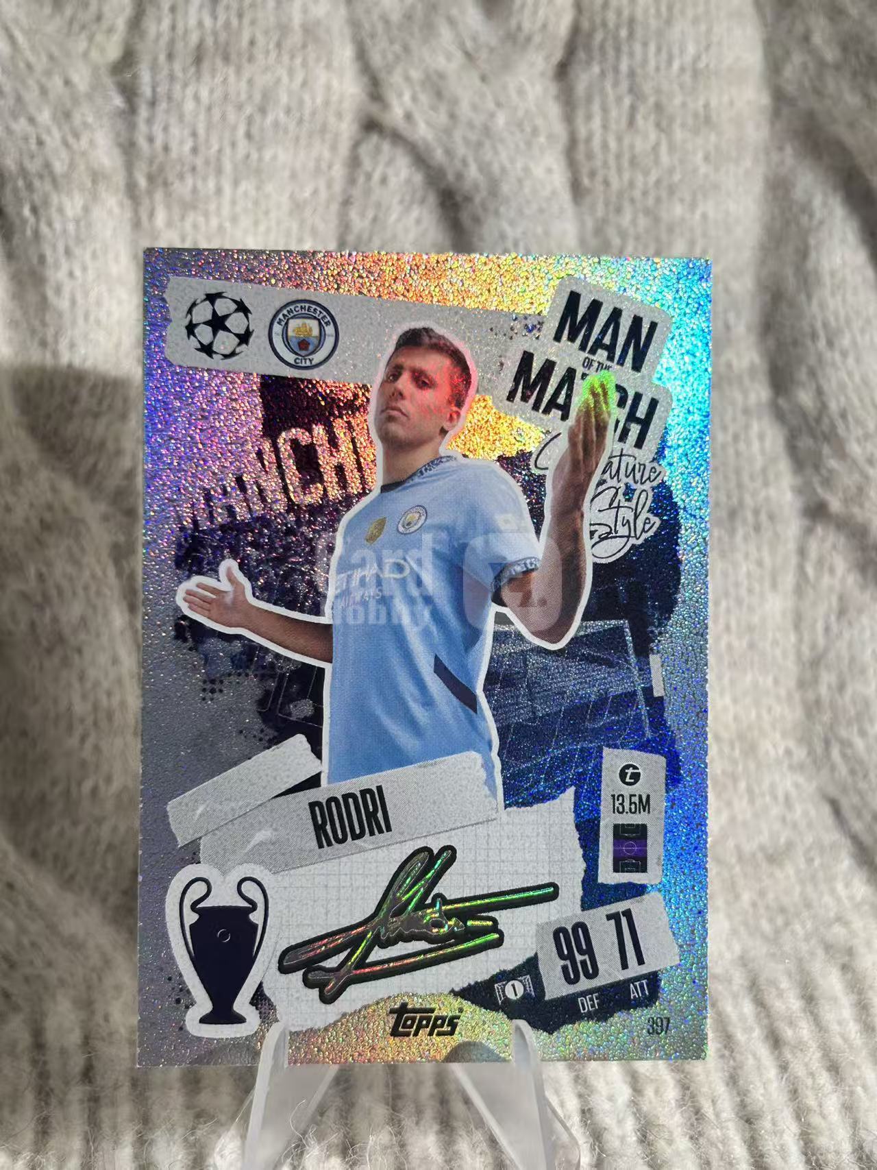 2024-25 Topps UEFA Champions League Rodri Man Of The Match 比赛之星特卡,碎闪折,曼城中场,世界级后腰,攻防兼备,球队核心,凑套必备